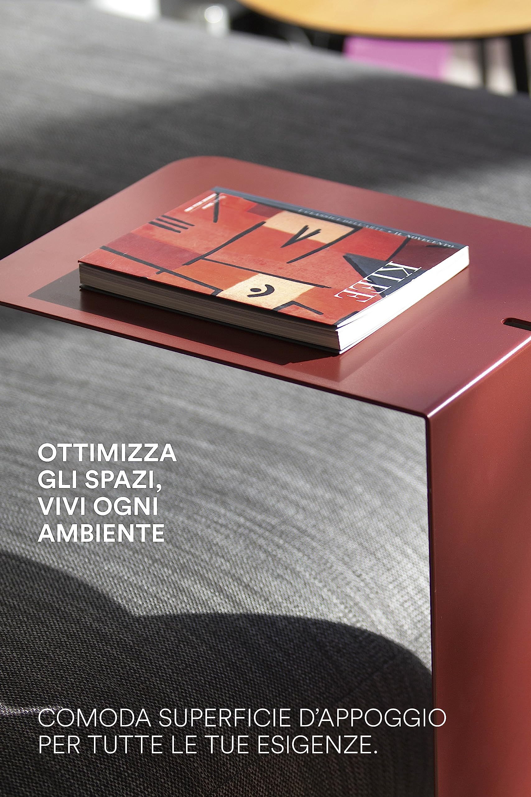 Tavolino Laterale da Divano in Metallo - Tavolino Salotto Moderno, Design Minimal, Tavolino da letto per pc, Sidetable da lavoro, Made in Italy, dimensioni 38x62x30 cm (Rosso Terracotta)