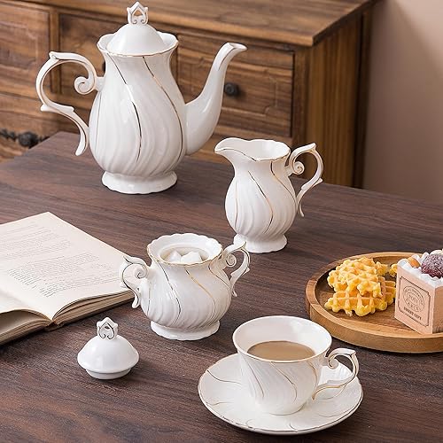 Miniatura 5 de Juego de azúcar y crema de cerámica, jarra de crema y azucarero con tapa, jarra de crema con asa, plato de cubo de azúcar, café o té, blanco con