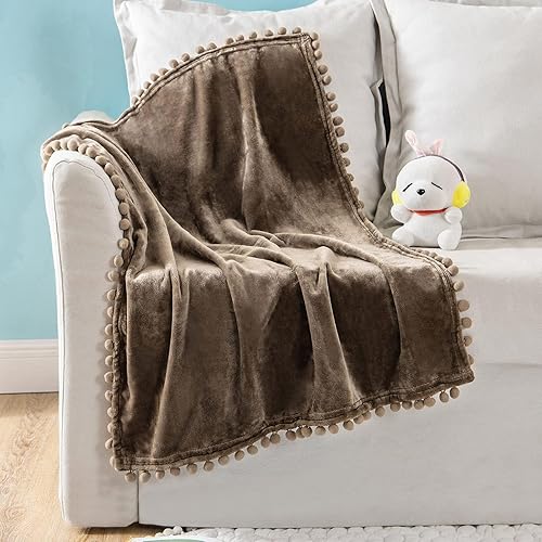 Miniatura 1 de MIULEE Manta de vellón para bebé con borla de pompón para niños, niñas, bebés, recién nacidos, manta acogedora de franela suave, mullida, decoración