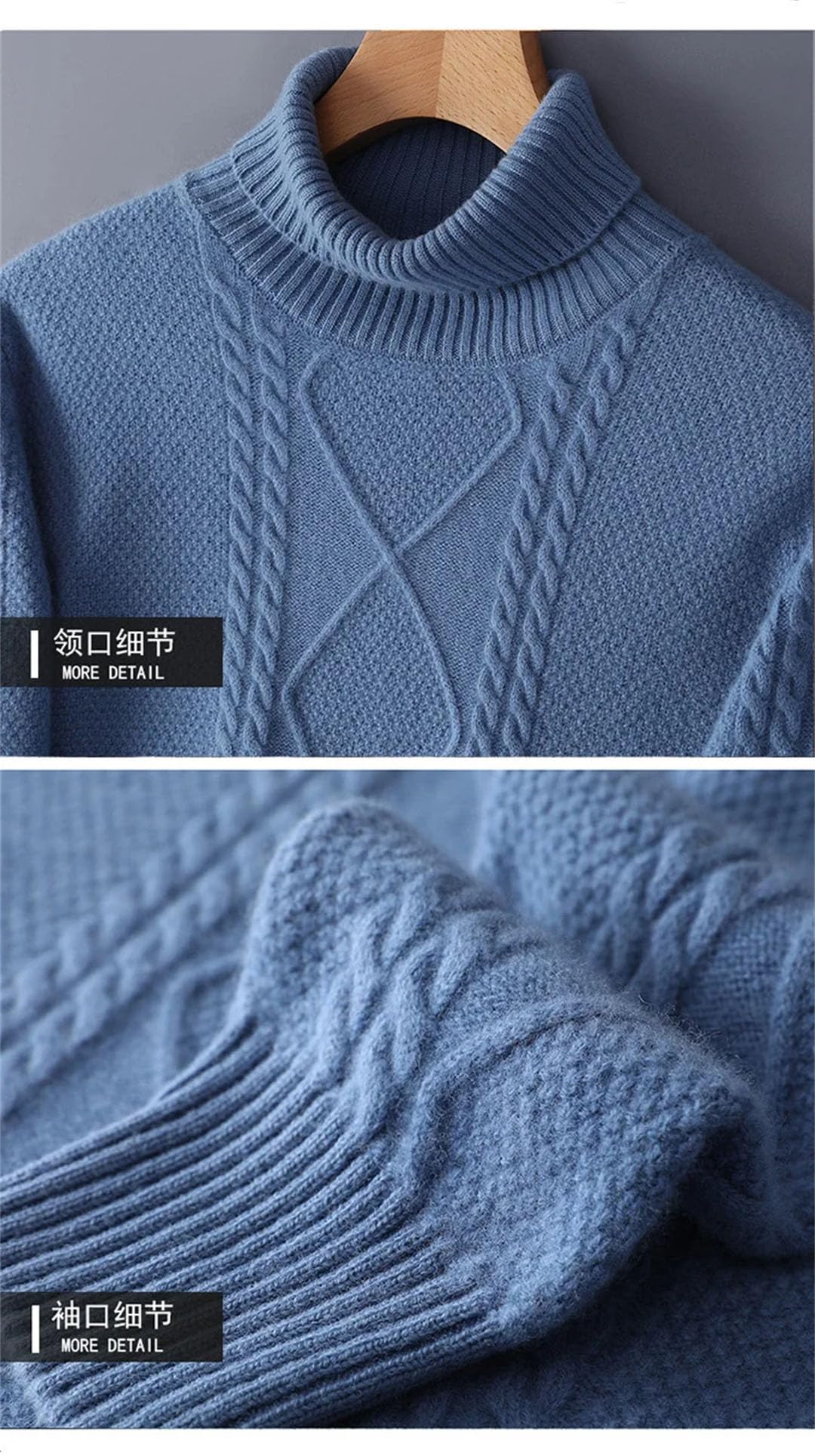 Suéteres De Cuello Alto para Hombre Jersey De Punto De Lana Tops Sueltos De Manga Larga