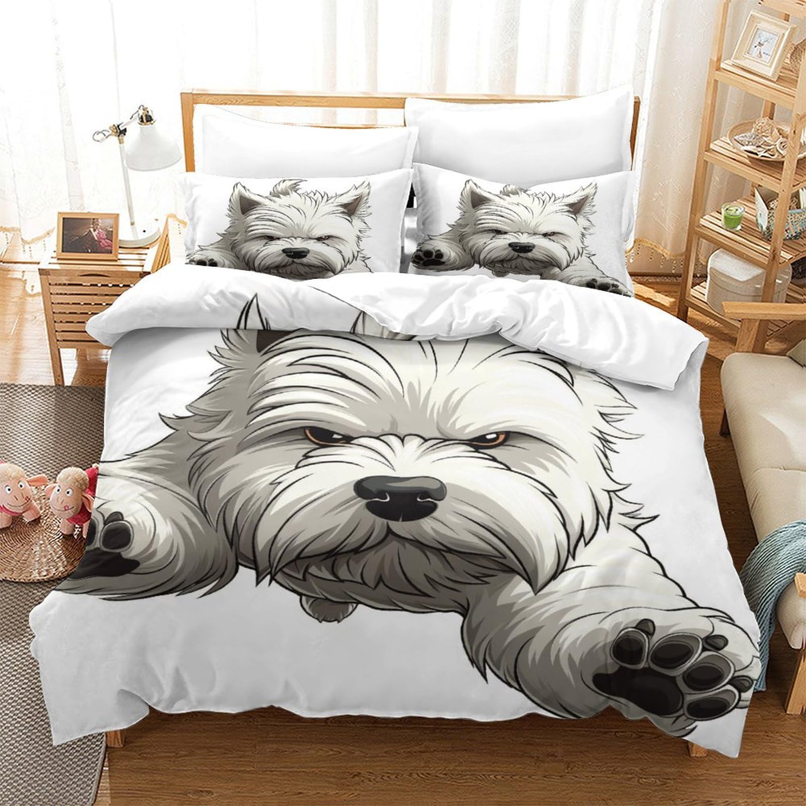 WBCFGHJKN Westie Duvet Cover Sets Quilt Cover Bedding Sets Bed Covers with Pillowcases with Zipper Closure Hypoallergenic Soft Breathable Microfiber King（220x240cm）