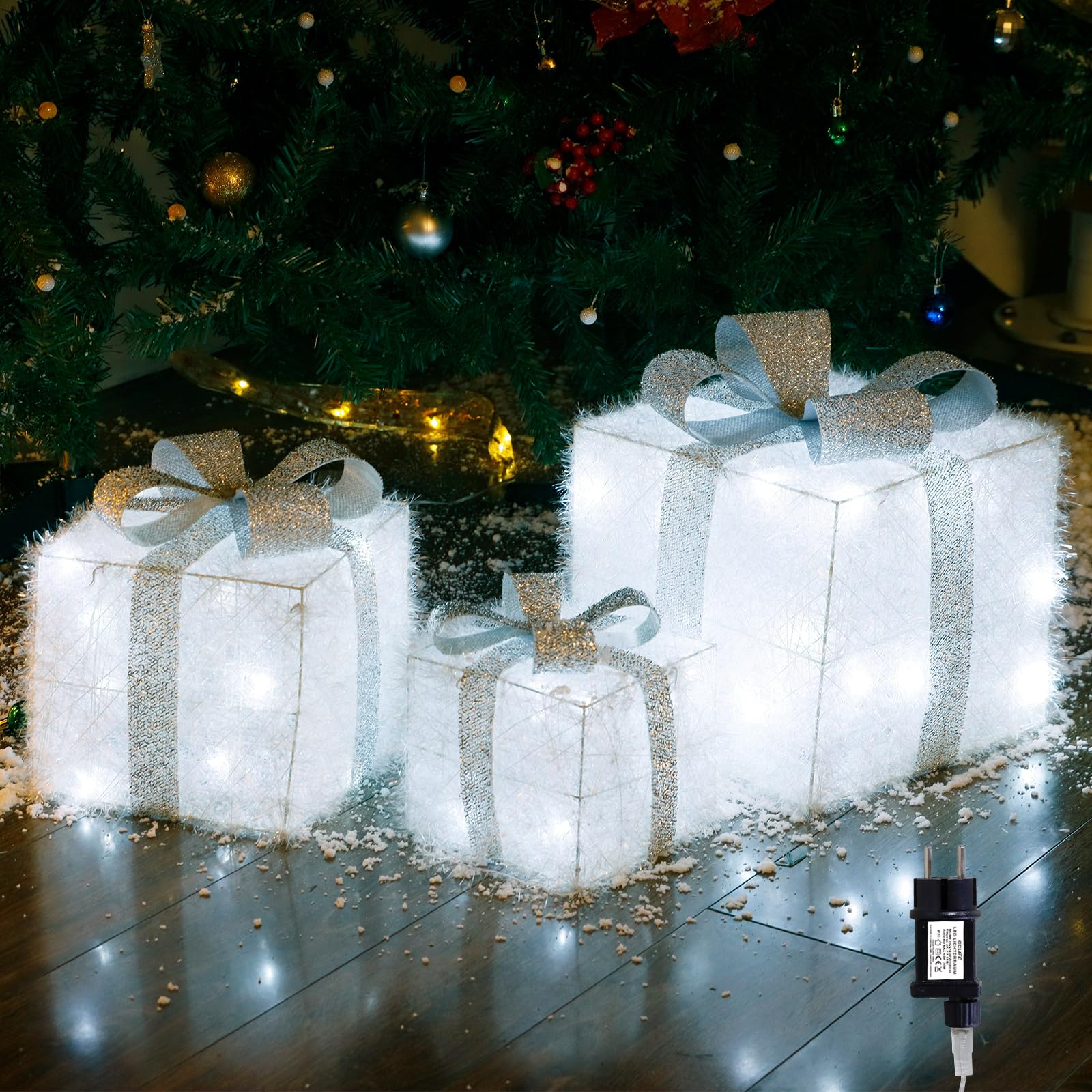CCLIFE Juego de 3 Cajas de Regalo con luz LED,Caja de Navidad con luz, Caja de Regalo iluminadas de Navidad para árbol de Navidad, hogar, Decoraciones de Navidad CushHom