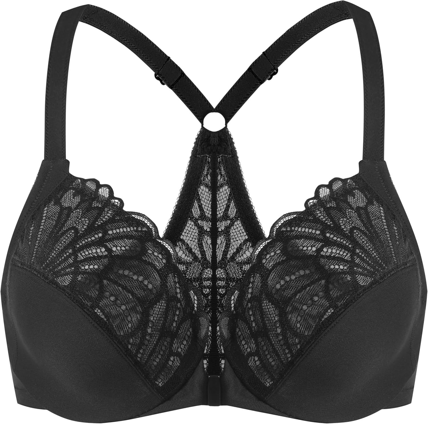 MELENECA Women's Racerback Front Closure Full Coverage Unlined Plus Size Underwire Bra