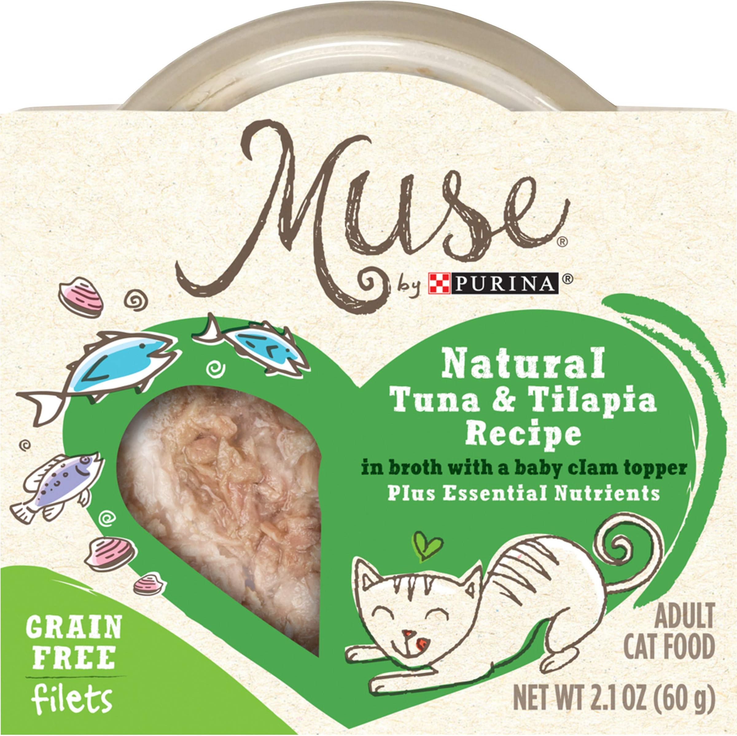 Natural, Grain Free Wet Cat Food, Filets Tuna & Tilapia Recipe in Broth - (10) 2.1 oz. Tubs