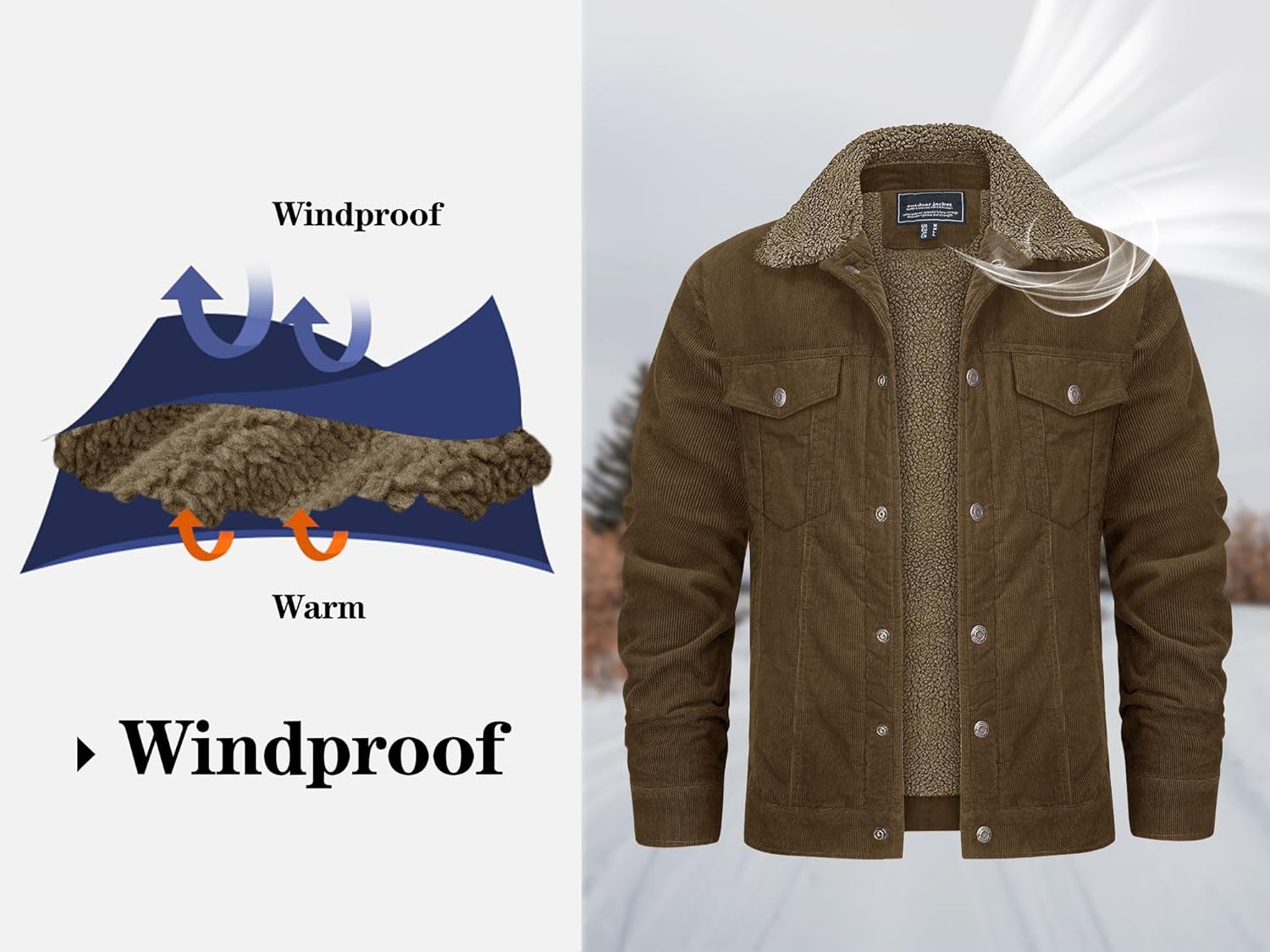 KEFITEVD Men's Corduroy Jacket Sherpa Lined Fleece Trucker Jackets Winter Coat Warm Thick Jacket for Casual Work Cargo - Image 5