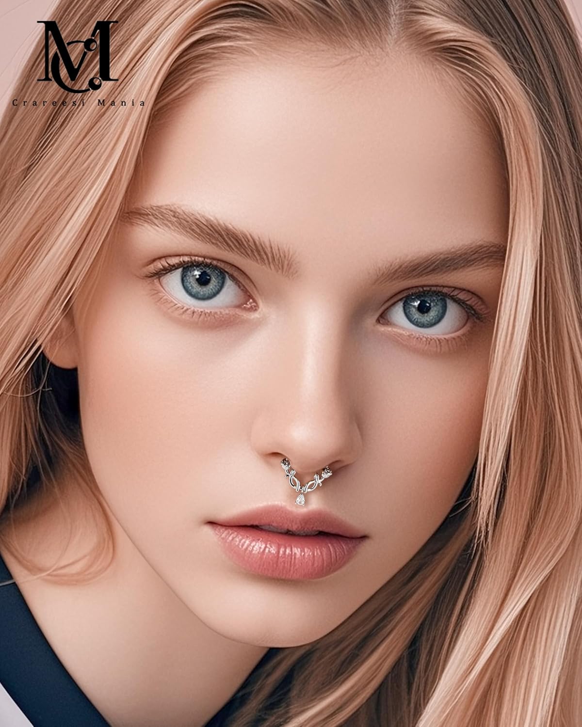CM Crareesi Mania Dangle Septum Rings, 16G Rose Dangling Septum Piercing Jewelry, 316L Surgical Steel Septum Nose Ring Hoop for Women, Helix Cartilgae Piercing Jewelry - Image 4