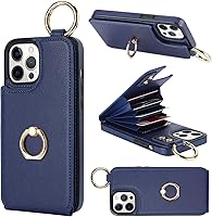 Vista 11 de Folosu Funda tipo cartera para iPhone 12 Pro Max con soporte para tarjetas, soporte de anillo de rotación de 360°, función atril, bloqueo RFID