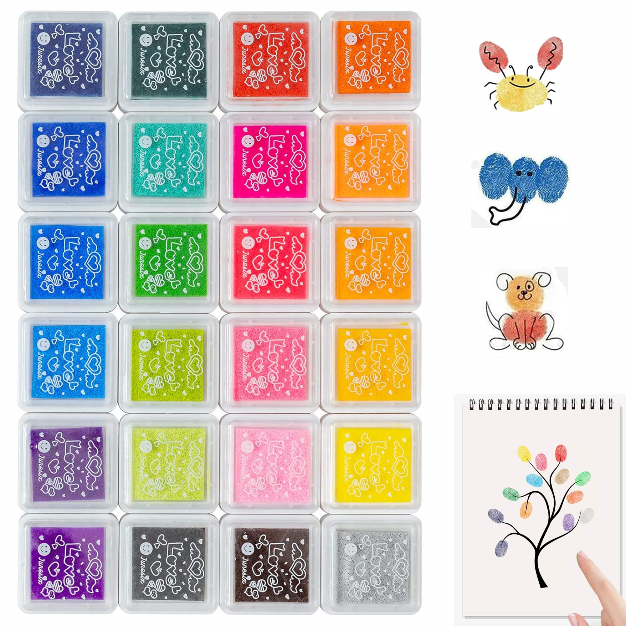 BIGTHREE Mini Craft Ink Pads 24 Colors, Washable Finger Stamp, Fingerprint Stamp Ink Pad for Child Palm Finger Painting 24pcs, for Card Making, Rubber Stamps, Paper, Fabric, DIY Scrapbooking