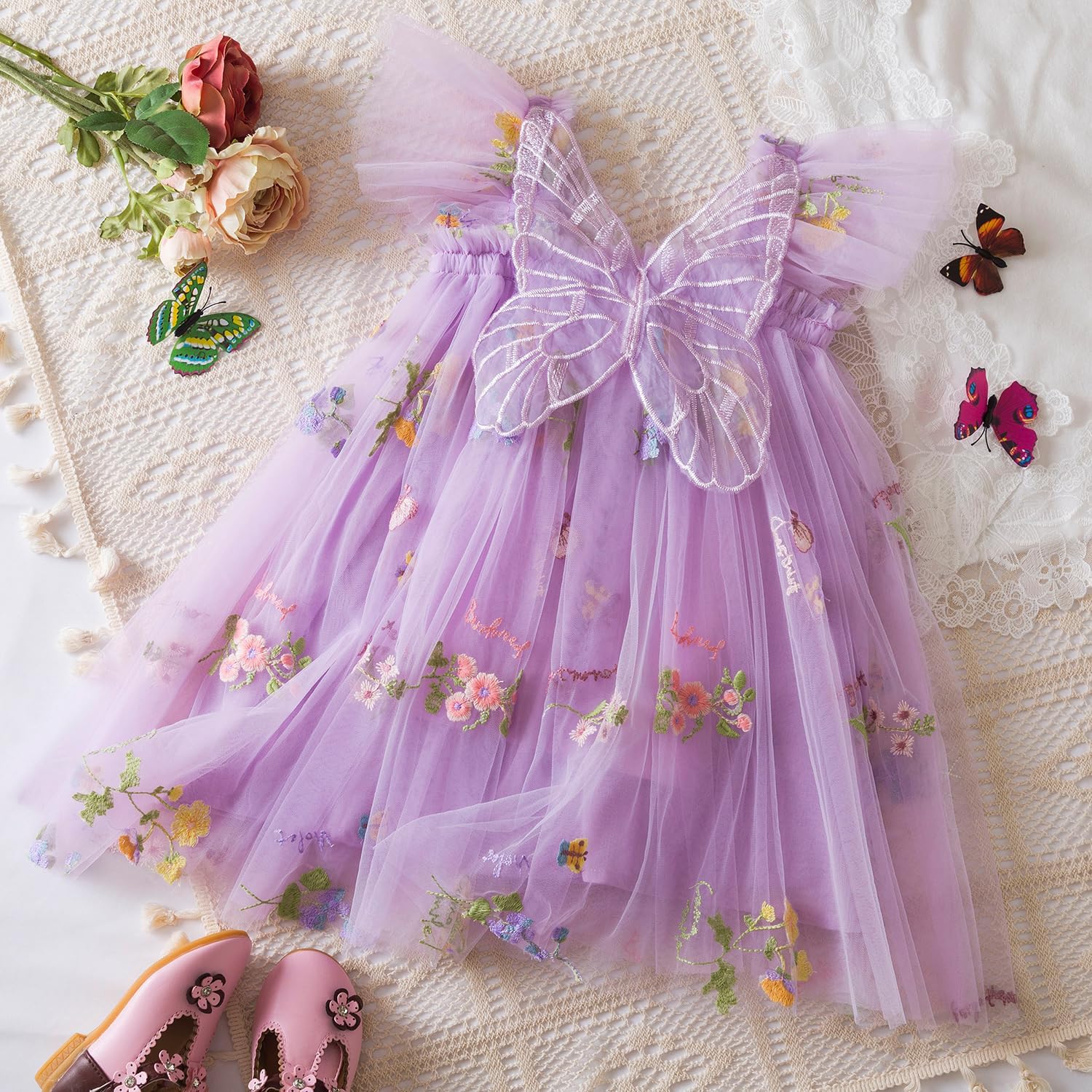 DivingBirds Baby Mädchen Kleid Kleinkind Schmetterling Tüll Kleid Ärmelloses Sommer Hochzeit Geburtstag Festliche Party Blumen Kleider für Mädchen 6 Monate-5 Jahre