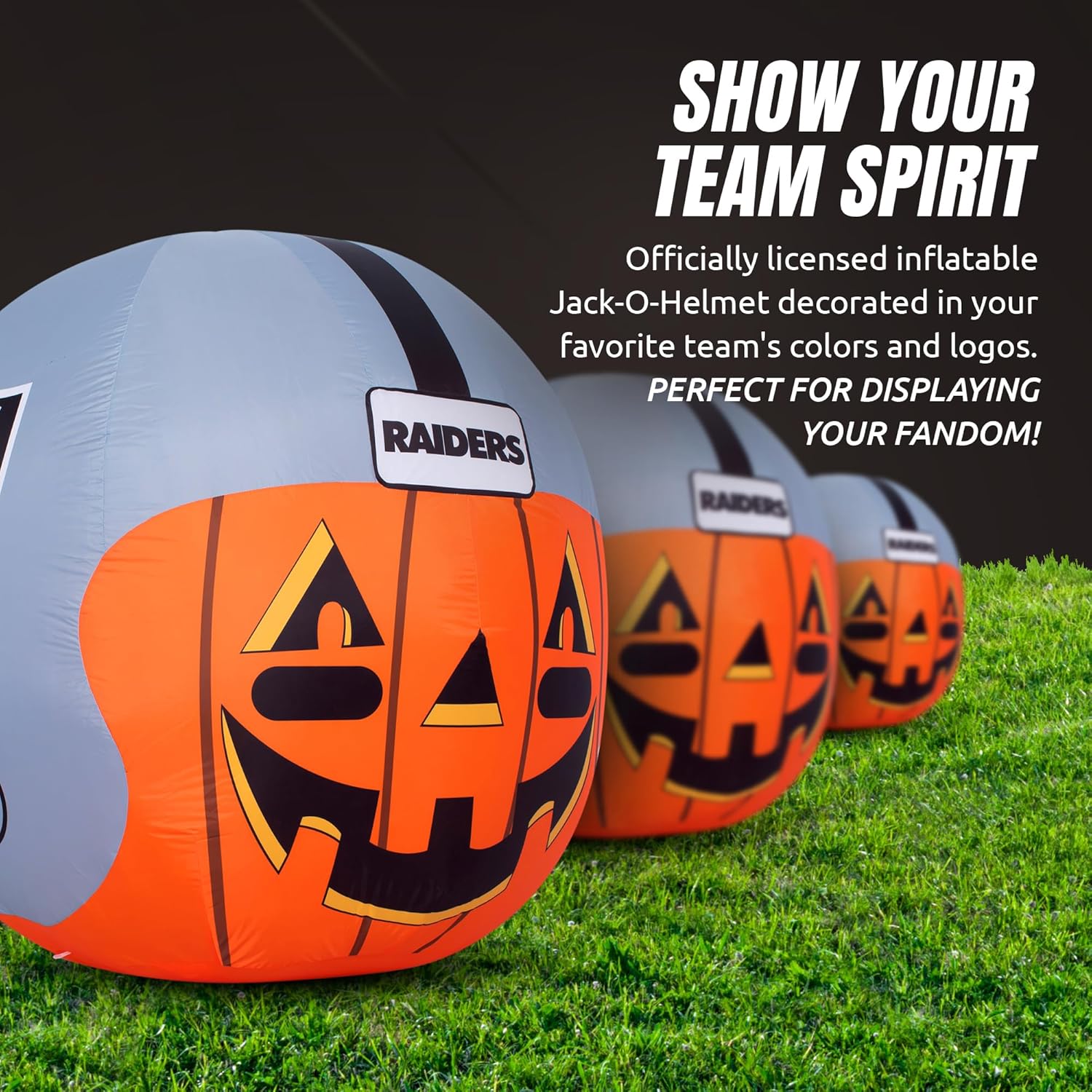 Sporticulture NFL Las Vegas Raiders 4ft Inflatable Jack-O’-Helmet with LED Lights & Built-in Blower - Halloween Merchandise Decor Ideal for Lawn, Front Yard, and Backyard Party Decoration