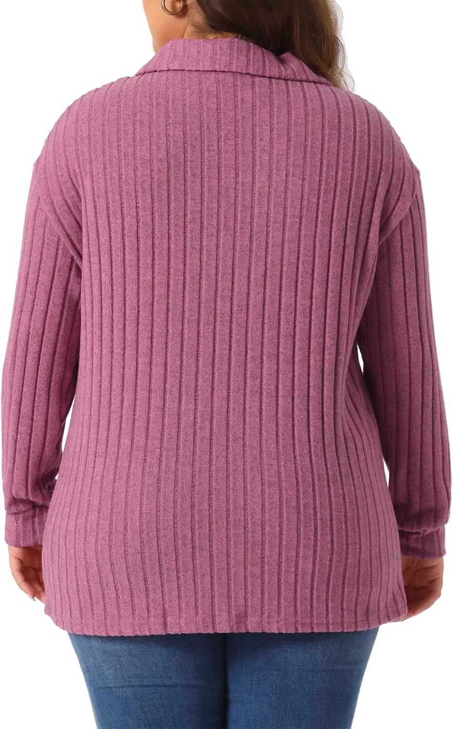 Agnes Orinda Women's Plus Size Loose Polo V Neck Long Sleeve T Shirts Tops Collared Ribbed Brushed Top Sweater Casual - Image 4