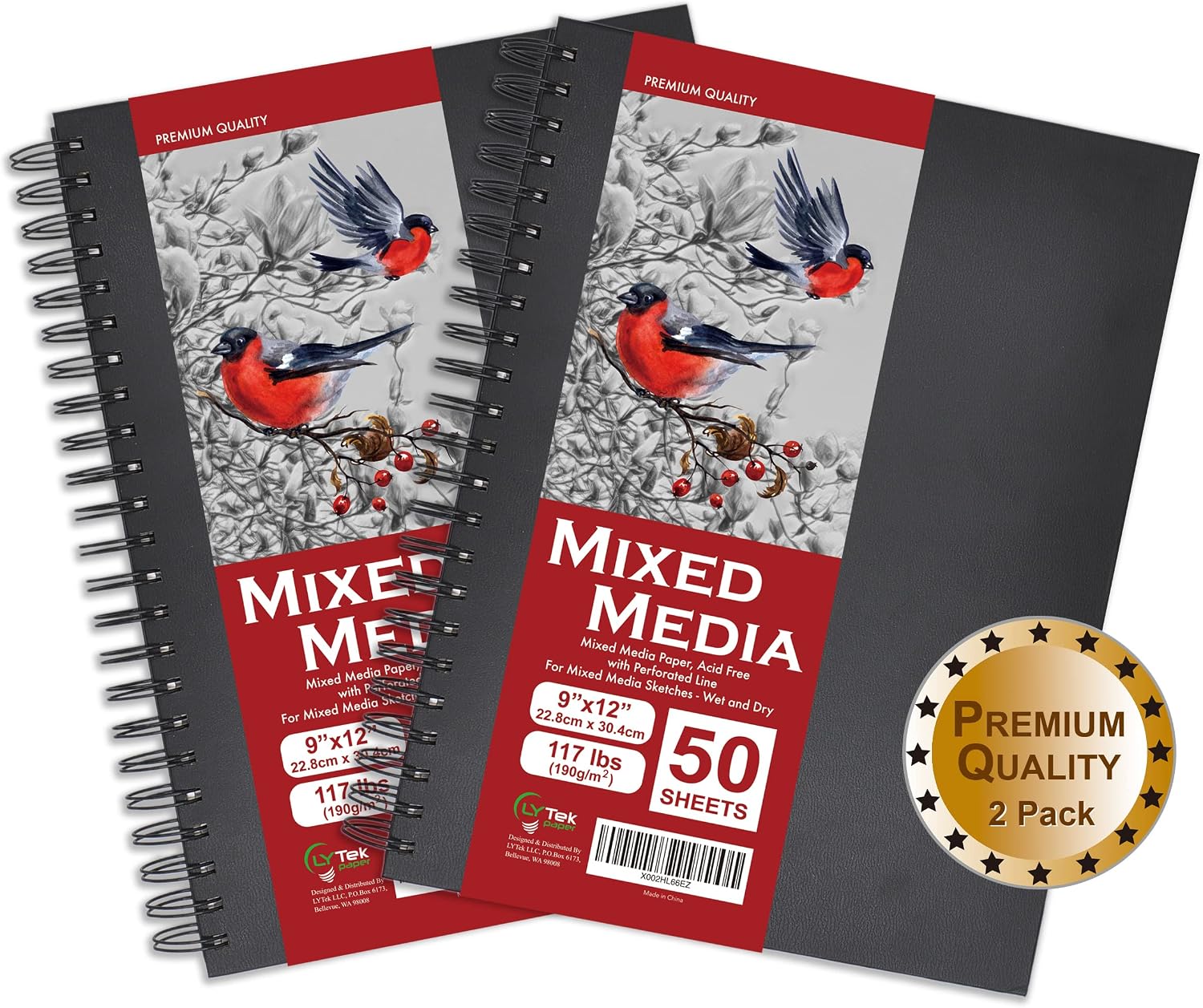 LYTek Mixed Media Sketchbook,Multimedia Sketch Book Hardcover, for Drawing,Sketching and Painting.117lb/190g Acid-Free Paper,Ideal for Pen,Maker,Pencil and Light Wash Wet Media.9x12"(Include Binding)