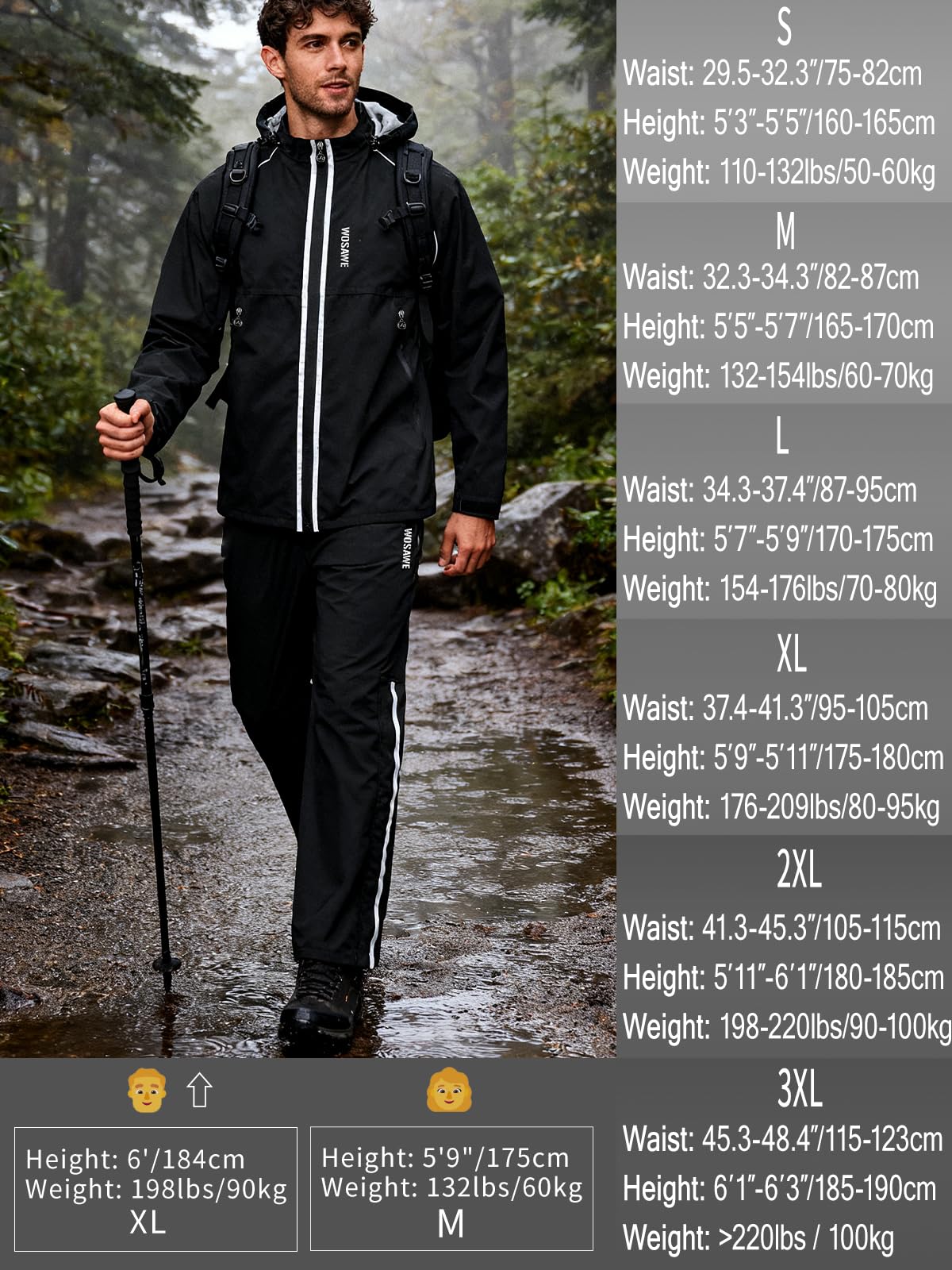 WOSAWE Pantalones impermeables unisex ligeros y transpirables para motocicleta, pantalones de lluvia resistentes al viento, pantalones de senderismo con funda para zapatos