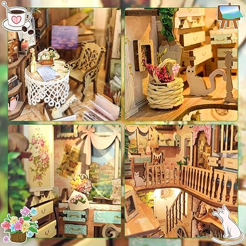 Miniatura 3 de Kit de rincón de libros de bricolaje - Decoración de estantería de madera en miniatura para casa de muñecas (YSGB) (DIY-TYRJ)