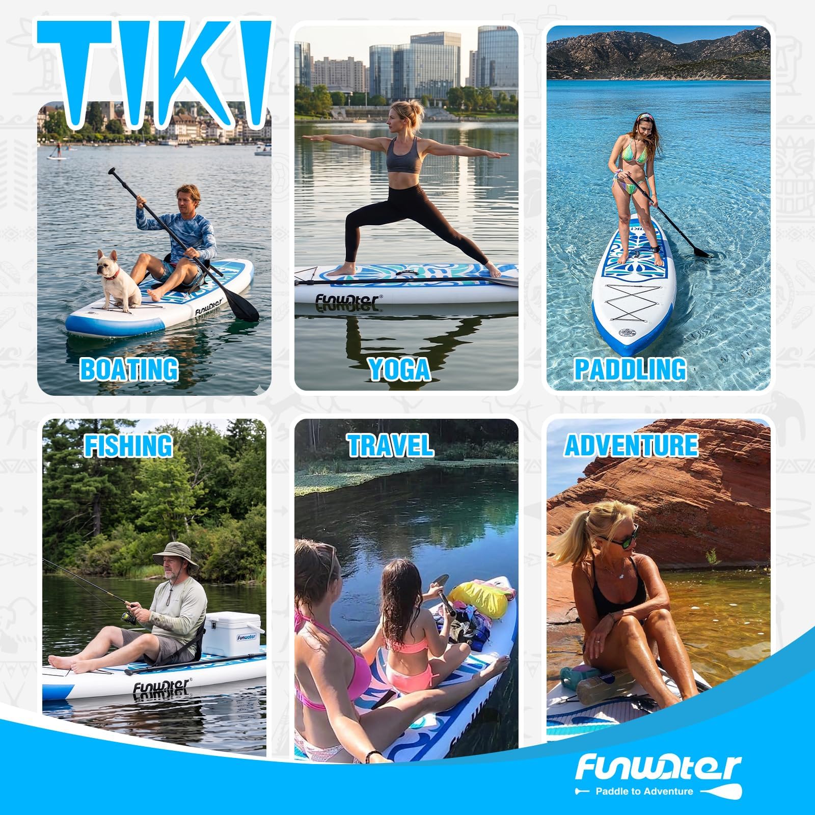 FunWater Stand Up Planche de Surf Gonflable, avec Accessoires complets : pagaie réglable, Pompe, Sac à Dos, Cordon, étui étanche, pour Adulte