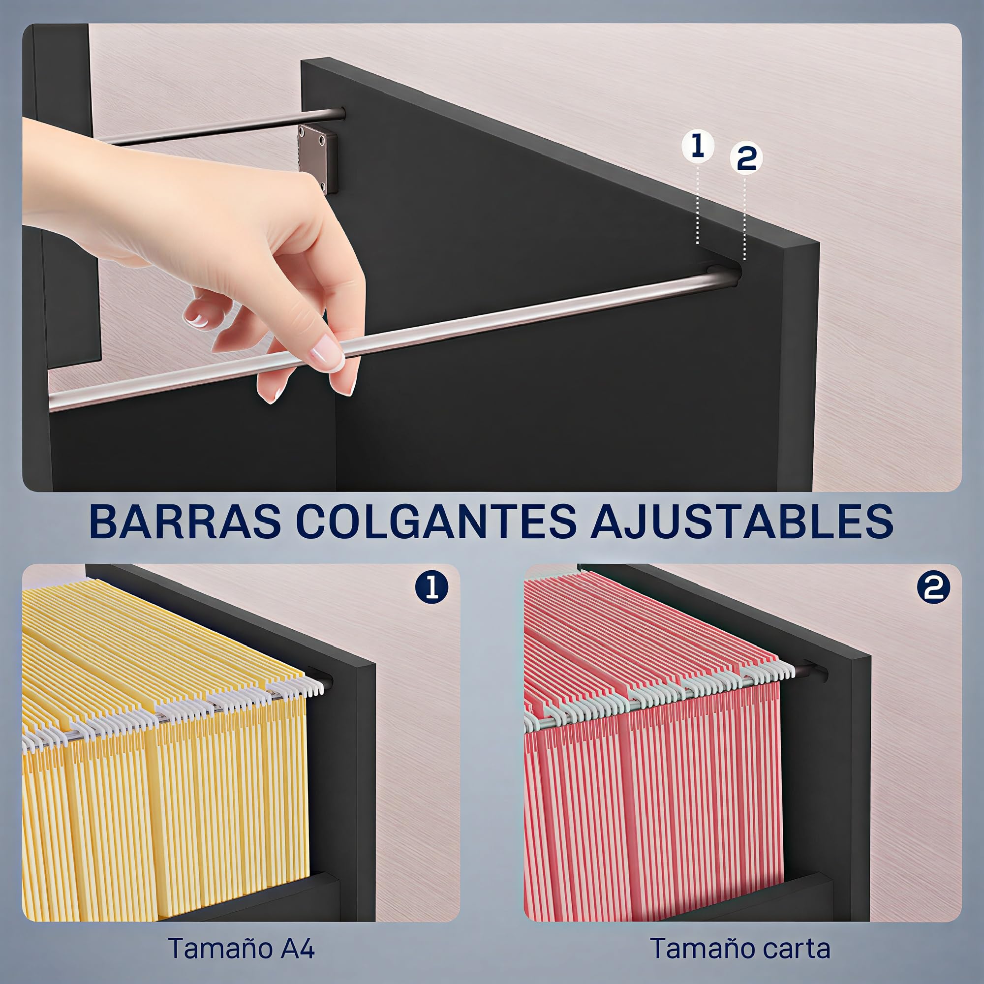 HOMCOM Cajonera de Oficina Mueble Archivador con 2 Cajones Cajonera para Escritorio con Cerraduras Carpetas Suspendidas para A4 y Carta 40x41,5x67,5 cm Negro
