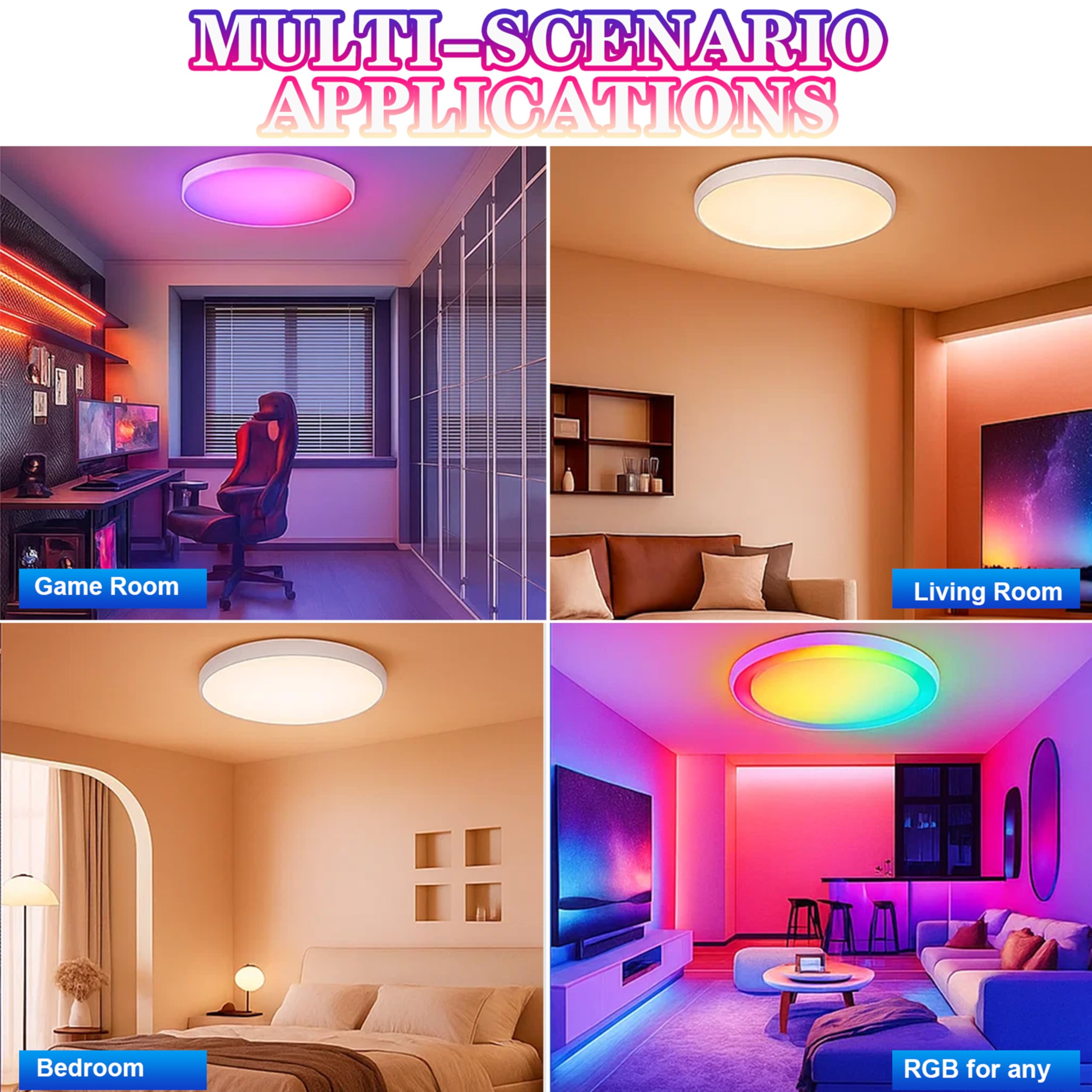 Lampara Techo LED 24W, RGB Lampara Techo Dormitorio, Regulable 2700K-6500K Dimmable con App/Mando a Distancia, Luz Inteligente para Dormitorio, Salon, Cocina(Ø30CM)
