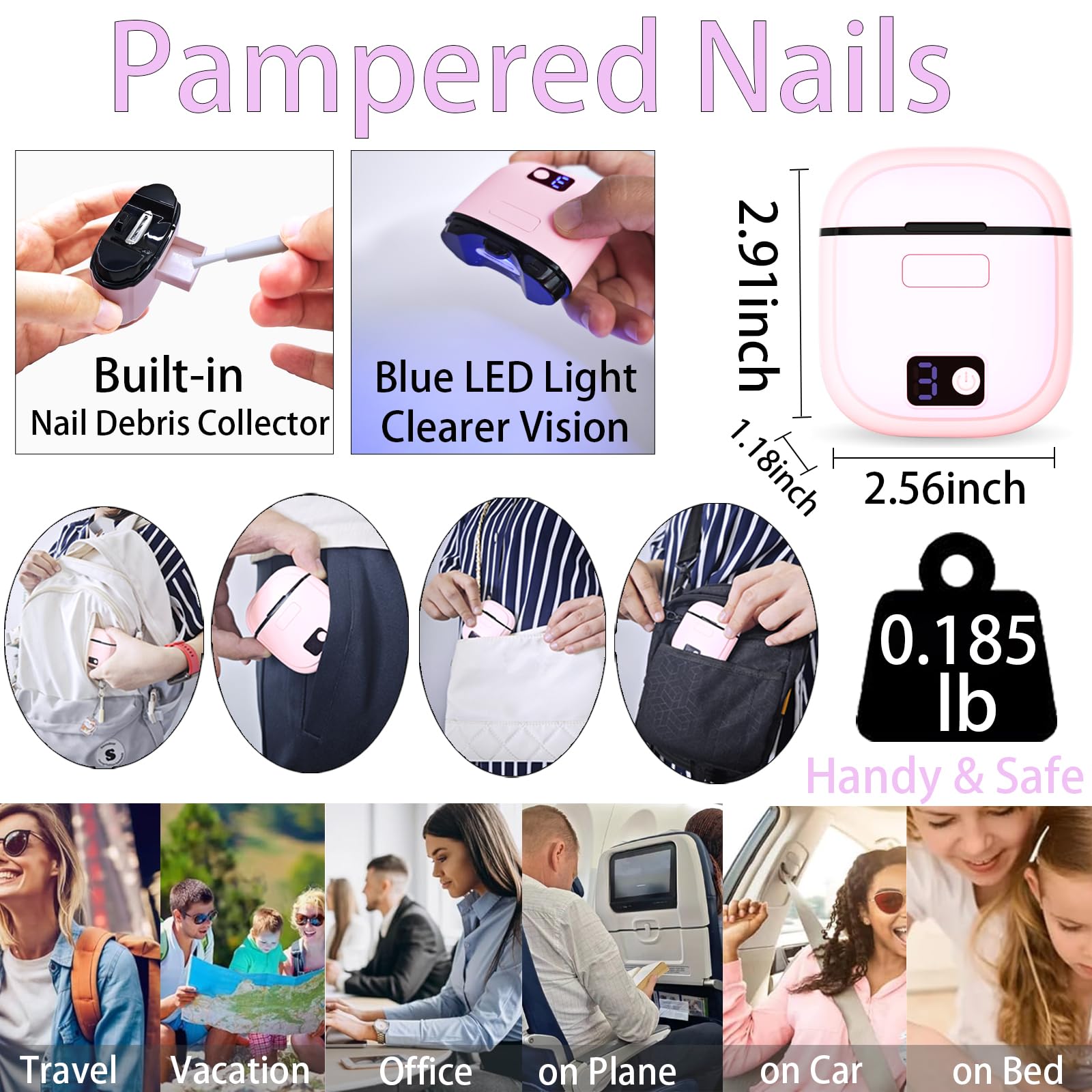 Bstsilver 2 in 1 Electric Nails Clipper w/ Light, Automatic Nail Trimmer w/ Clip Storage, Fingernail File Cutter Rechargeable Adjustable 3 Speed, Manicure Care, Filer for Kid Caregiver Women Girl Pink