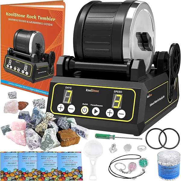 C1 Rock Tumbler Kit - Professional Large 2.5LB Capacity, Up to 5X More Noise Cancelling, Adjustable Timer & Speed with Full Accessories & Memory Function, Ideal for Adults Kids