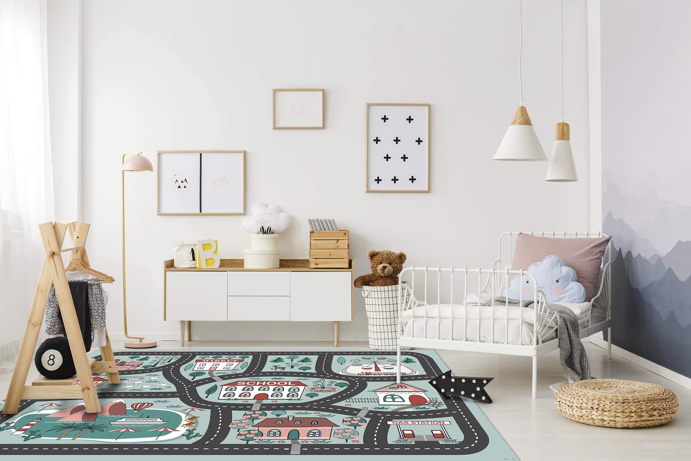 DobleUve Estudio Alfombra Vinílica Infantil 03 | Color Azul | 200x300 cm | Lavable | Carretera Infantil Grande | Habitación