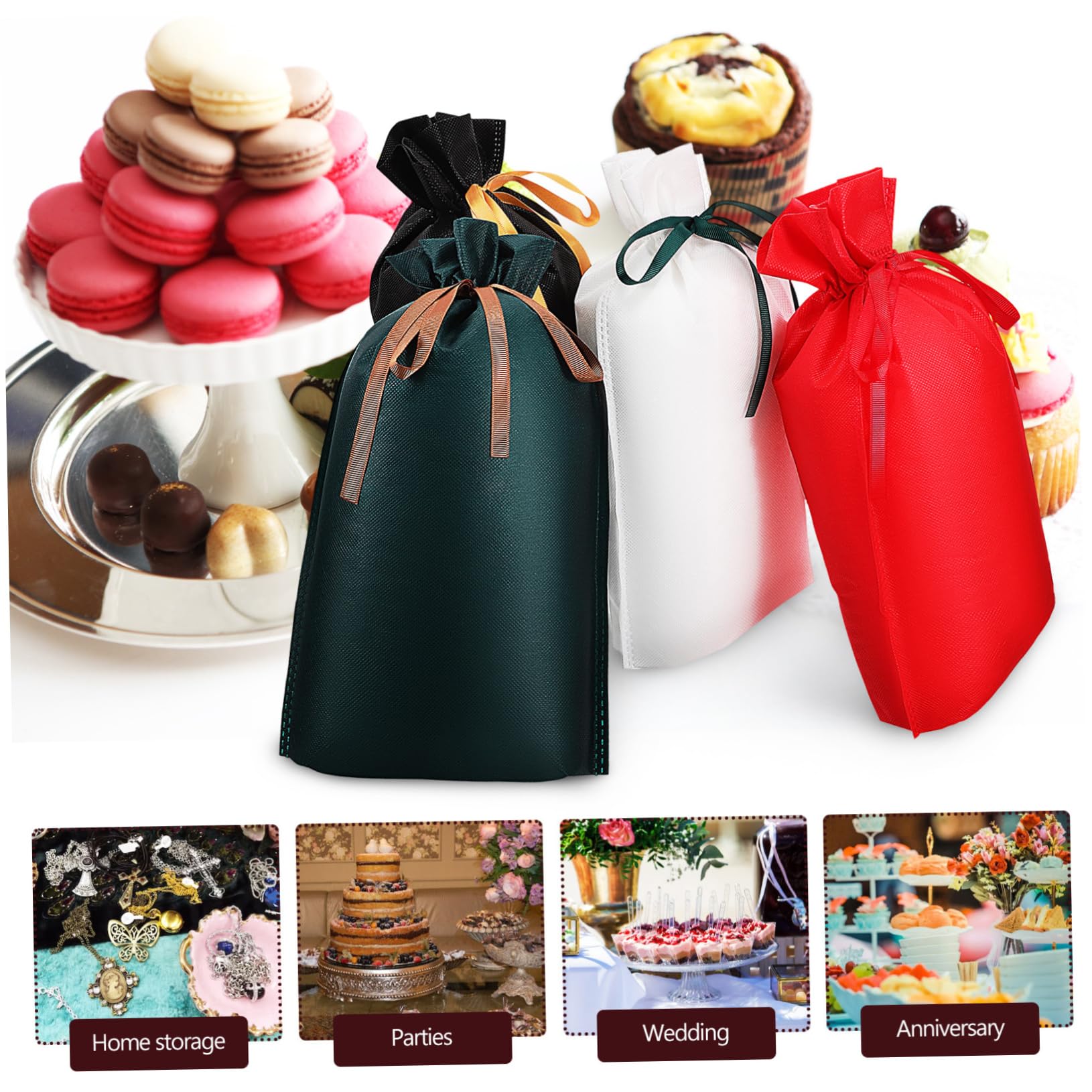 SOESFOUFU 12pcs/pack Non-woven Drawstring Present Bags for Favors Reusable Wrapping Pouch Large Opening for Party Supplies