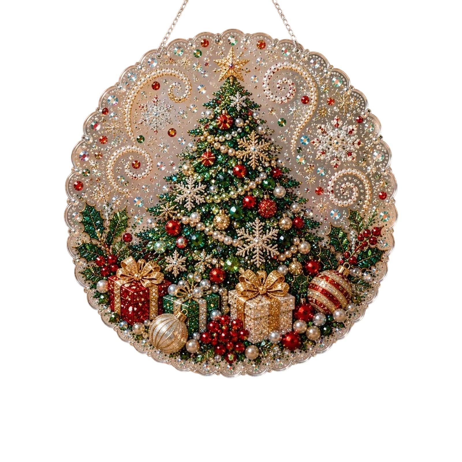 Christmas Pearl Art DIY Hanging Ornament Kit, Christmas Pearl Diamond Art Kits for Adults & Beginner, Gem Painting Board for Window, Door & Wall (Tree)
