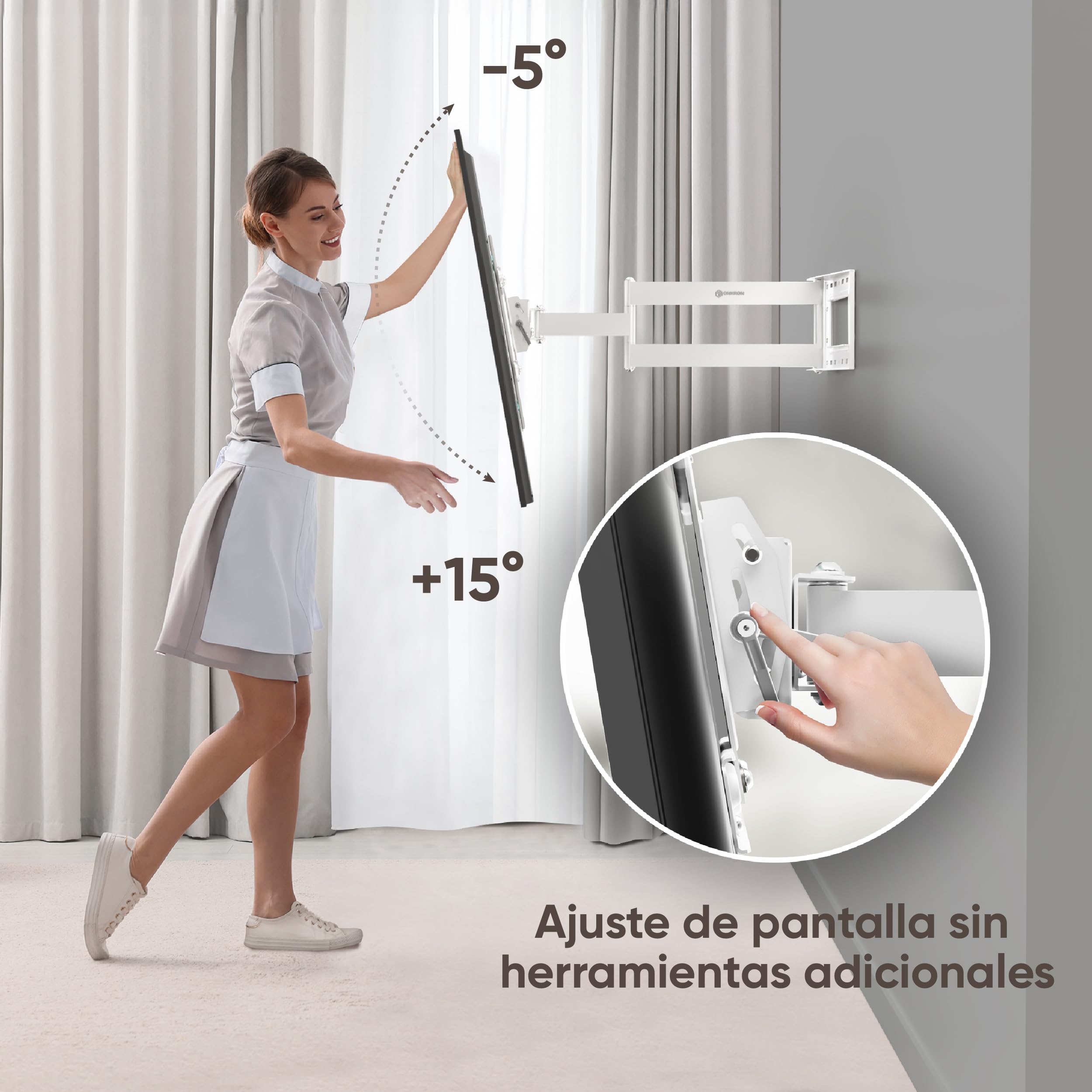 ONKRON Soporte Television Pared 40-75 Pulgadas, hasta 68 kg, VESA 100x100-600x400 mm, Soporte TV Pared Articulado, Inclinable y Giratorio 180°, Brazo TV Extensible, Colgador Televisor Blanco M7L-W