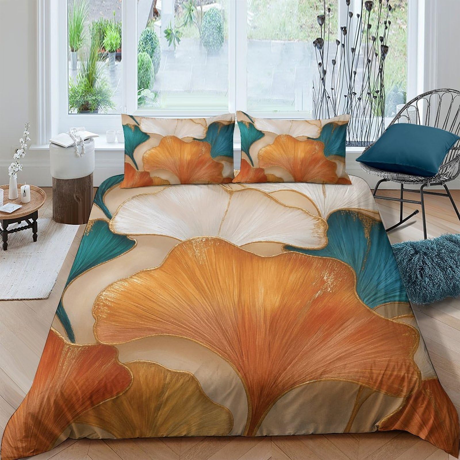 Ctjqhvkz Style-10 3D Printed Orange Petal Fitted Sheet Microfiber Soft Teal Leaf Mattress Cover For Bedroom Guest Room Decoration Single（135X200cm）