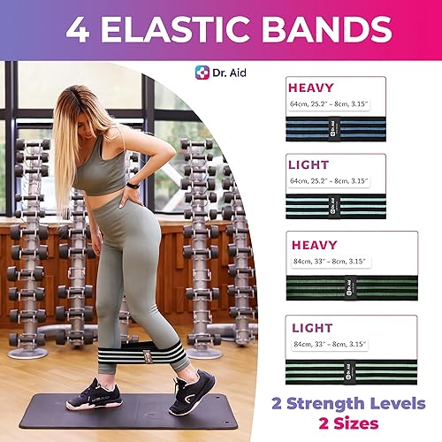 Miniatura 2 de Dr. Aid Bandas de resistencia de tela para mujeres y hombres  Juego de 4 bandas de glúteos (2 tamaños, 2 niveles de tensión)  Antideslizantes,