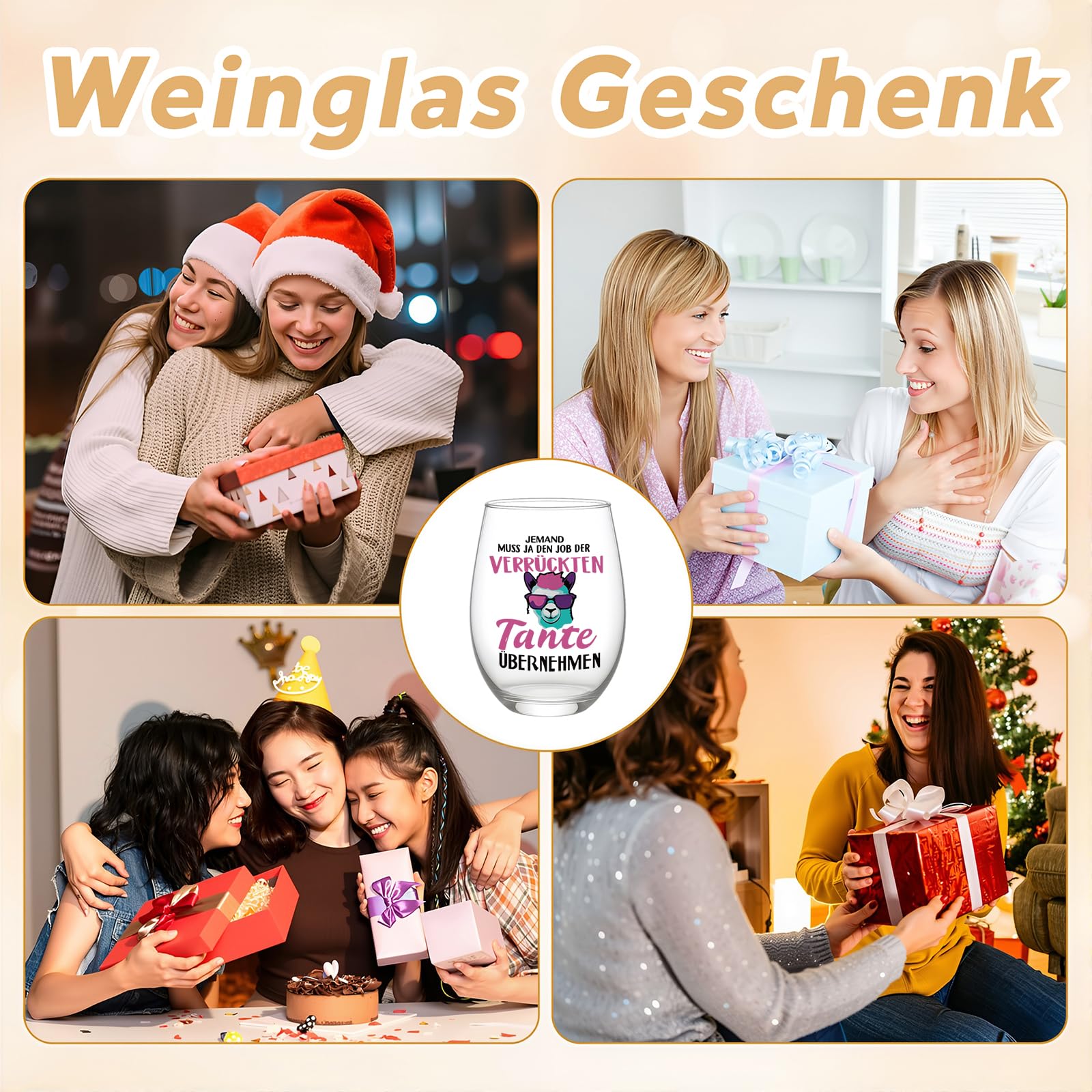Lustiges Weinglas Tante Geschenk, Weinglas Geschenk für Beste Tante Weihnachten, Personalisiert Geschenke für Auntie zum Geburtstag Weihnachten Muttertag 17oz