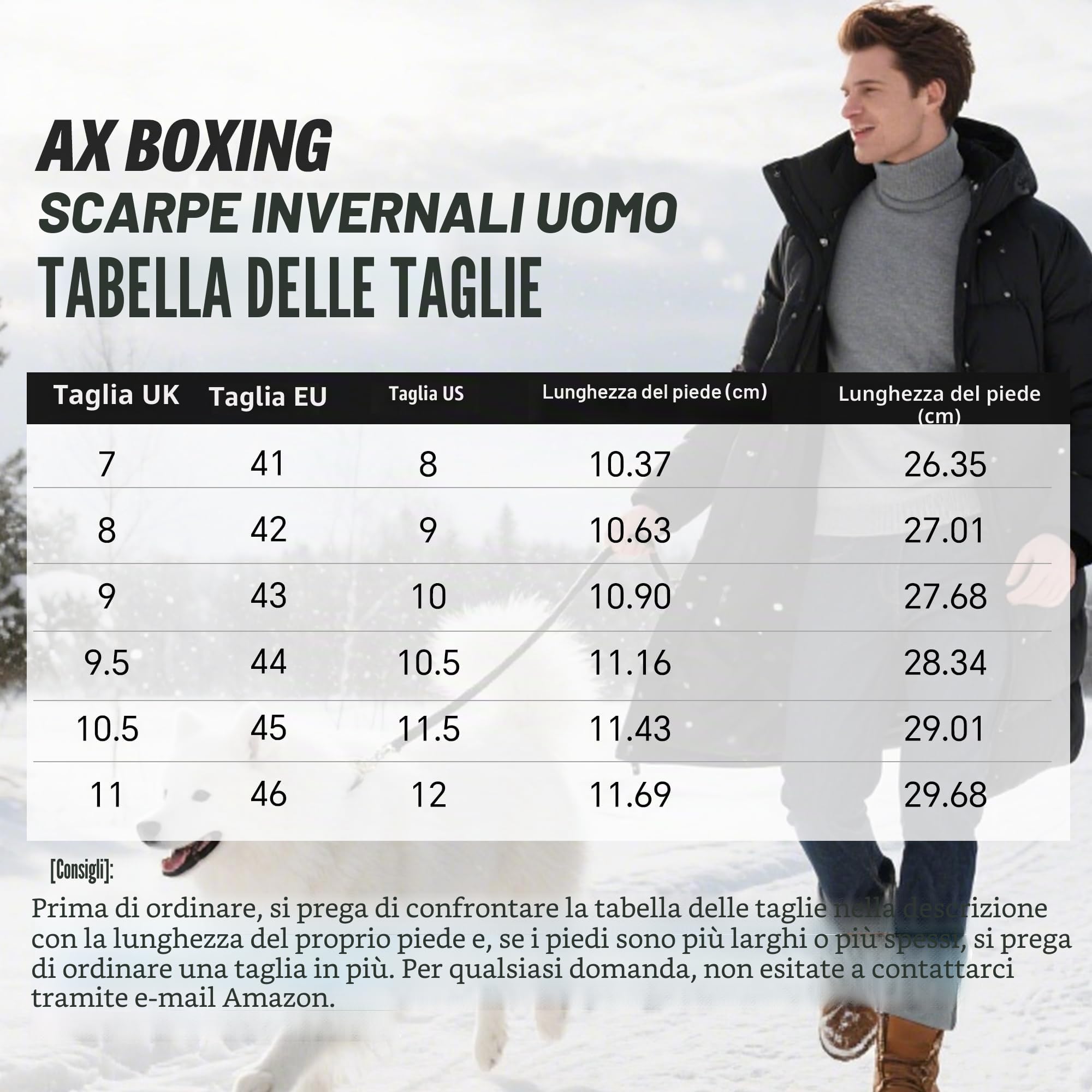 AX BOXING Scarpe Uomo Invernali Caldo Pelliccia Fodera Scarponcino Invernale Stivali Antiscivolo Stivaletti Taglia 41-46 EU