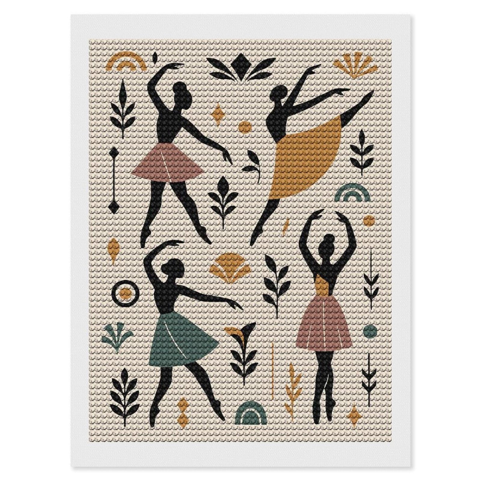 Junmoney Ballet Dancers and Botanical Elements Diamond Painting Canvas Set 12"x16", Full Kit Included, Calming Craft to Unwind, Farmhouse Decor, Christmas Gift