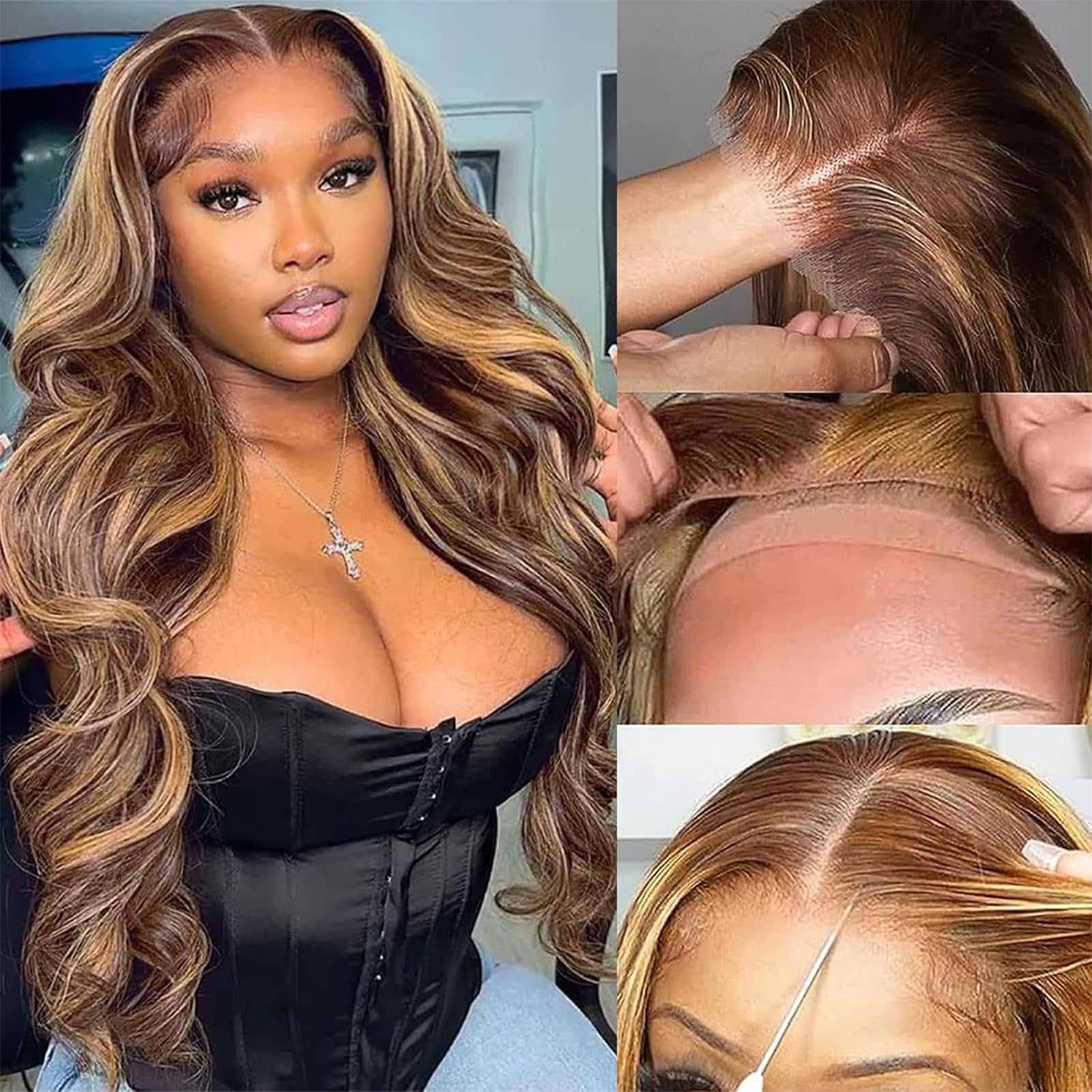 Wear And Go Glueless Wigs Human Hair Pre Cut 34Inch 200% Density Highlight Ombre Body Wave 5x5 HD Lace Closure Wigs Human Hair 100% Real Human Hair