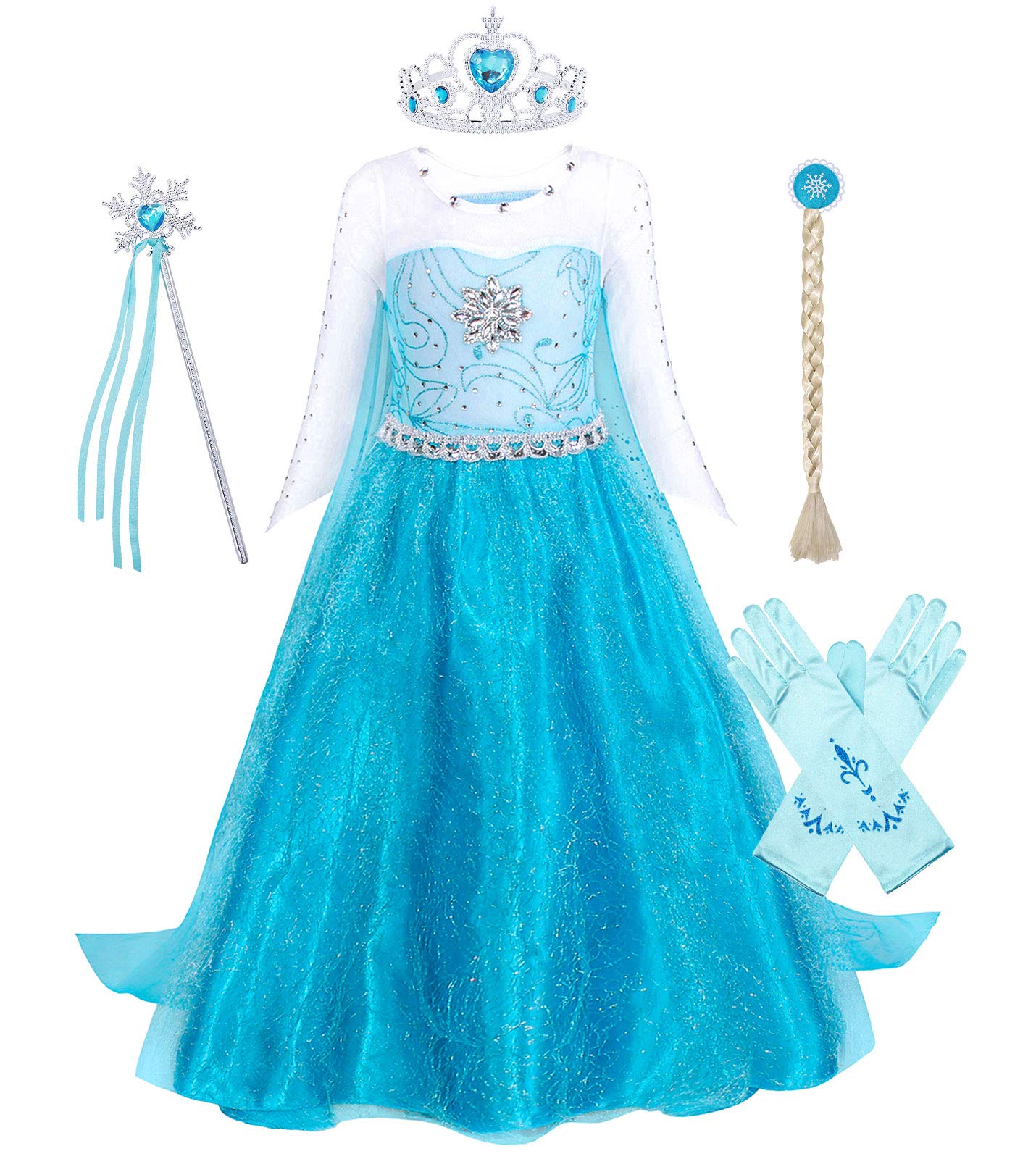 WonderBabe Girls Party Cosplay Girl Clothing Birthday Princess Dress Kids Blue Costume With Accessory Set 1-12 Years