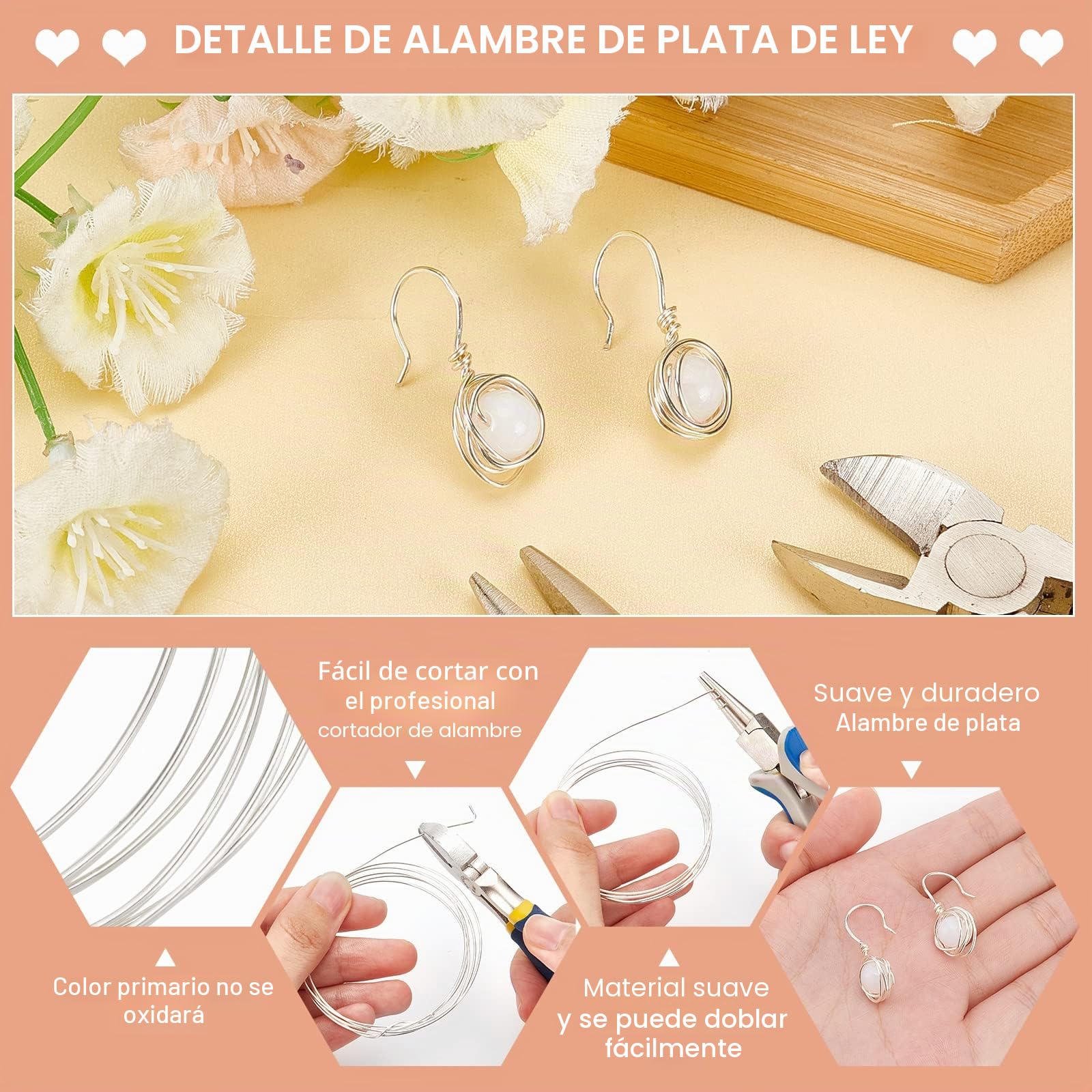 BENECREAT 0.8mm/20 gague 999 Alambre de Plata Esterlina, Alambre Artesanal Redondo de 1 m para Hacer Joyas con Envoltura de Alambre, Proyecto de Carrete, Pulsera Y Aretes