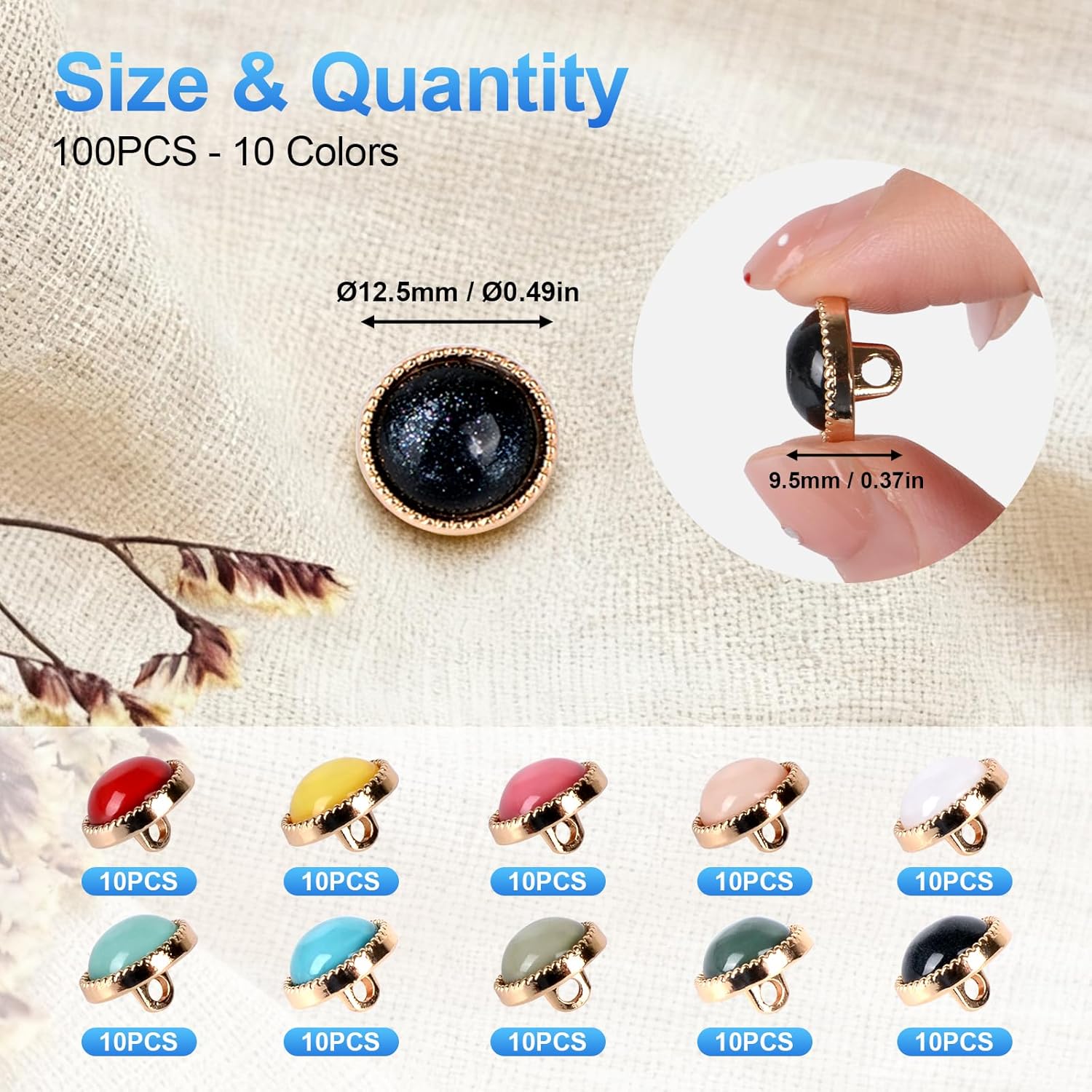 12.5mm 100Pcs Metal Shank Pearl Buttons, Resin Top with Alloy Base Sewing Buttons, Vintage Colored Half Round Decorative Craft Buttons for Clothes, Bags, DIY Projects - Image 2