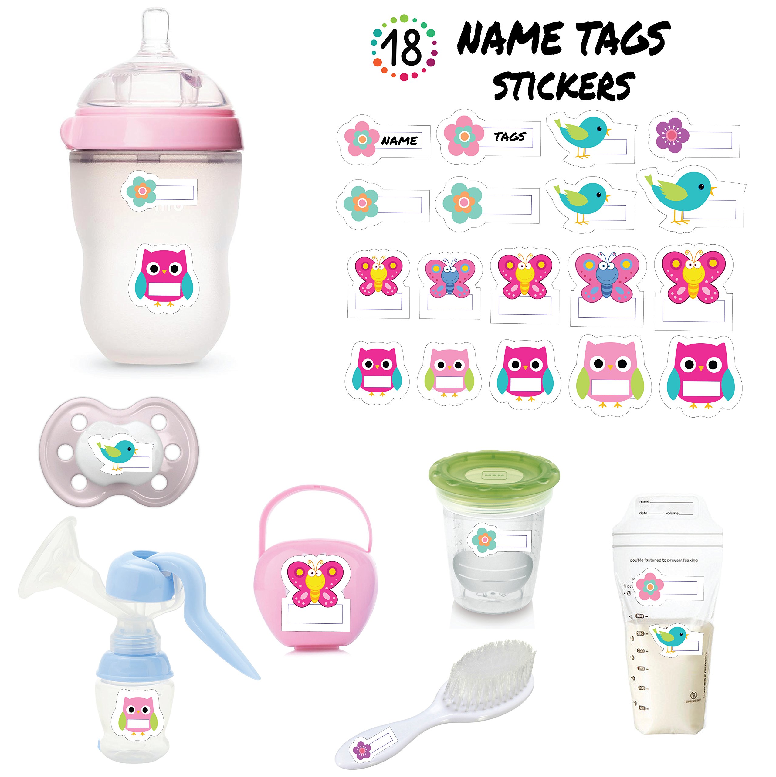 Milanti Pacifier Clip Set Three Clips Plus 18 Name Tag Labels