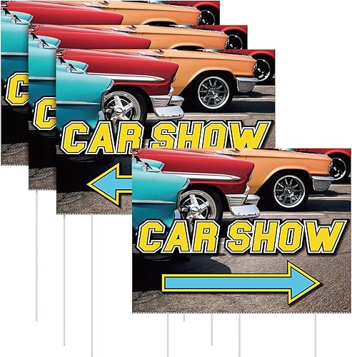 3 letreros de flecha para patio con diseño de flecha para exhibición de automóvil, de 16 x 12 pulgadas, de doble cara, con estacas, accesorios para