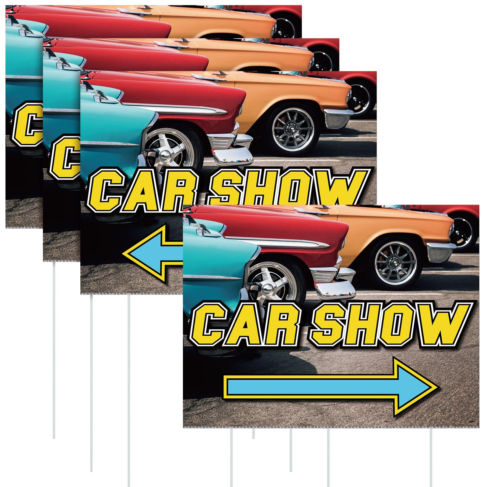 AceOrbit 3 Pcs Car Show Arrow Yard Sign 16 x 12 Inch Double Sided Print Road Sign with Stakes Car Show Decorations Accessories for Exhibition Activities