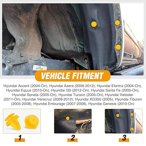 Vista 4 de GOOACC 50Pcs 9.5mm Hole Door Trim Panel Retainer Clips Compatible with Hyundai 82315-38000 Accent Azera Elantra Equus Santa Fe Sonata Tucson 100