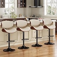 Vista 14 de Juego de 2 taburetes de bar giratorios, modernos taburetes ajustables de piel sintética, taburete de bar con respaldo y reposapiés para isla
