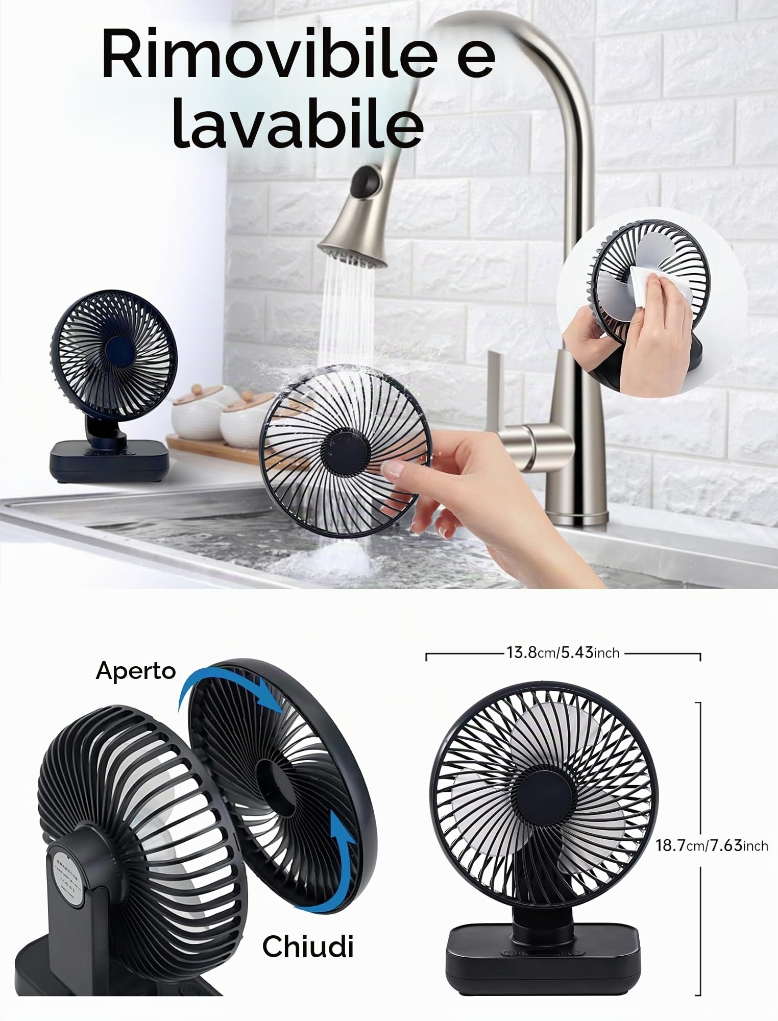 MERTTURM Ventilatore da Tavolo USB, Piccolo Ventilatore Oscillante a 4 Velocità, Mini Ventilatore Portatile con Batteria di 4000mAh Ricaricabile, Silenzioso Potente con Display a LED per Ufficio Casa