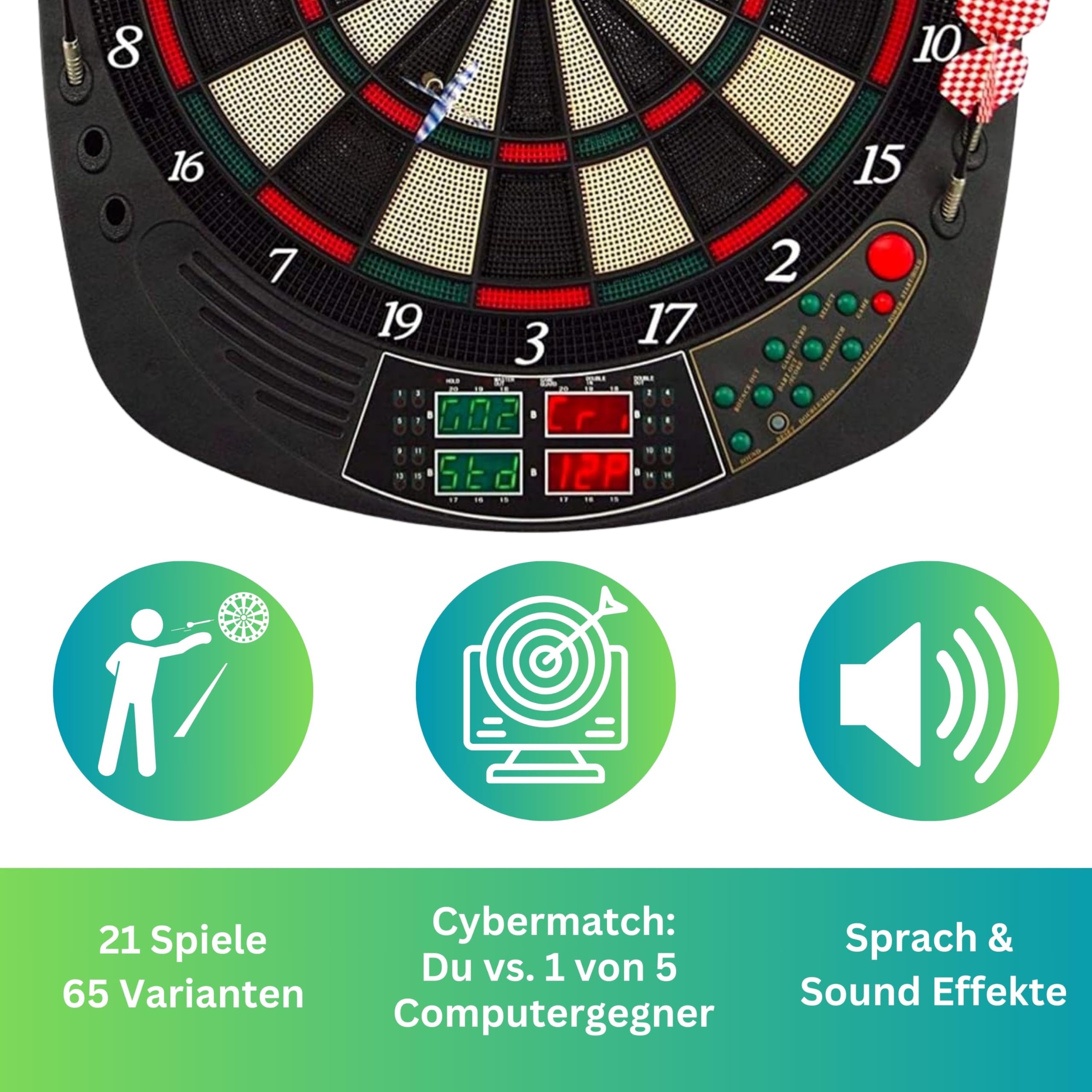 Best Sporting Dartscheibe elektronisch Coventry I Dartscheibe elektronisch mit LED-Anzeigen I E-Dartscheibe mit 12 Dartpfeilen & Ersatzspitzen I hochwertiger Dartautomat für 16 Spieler