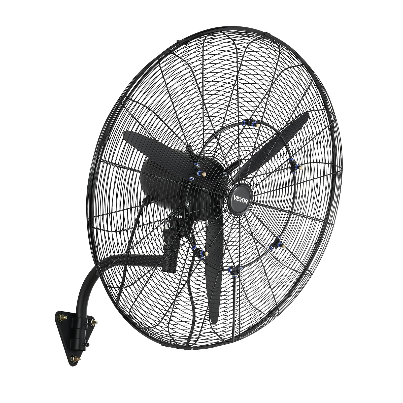 VEVOR Ventilateur Mural Industriel Brumisateur 76 cm, Ventilateur Oscillant pour Atelier, Garage, Entrepôt et Salle de Sport, Protection IP44, 3 Vitesses, Angle Réglable, Pales en Alu, Grille en Acier
