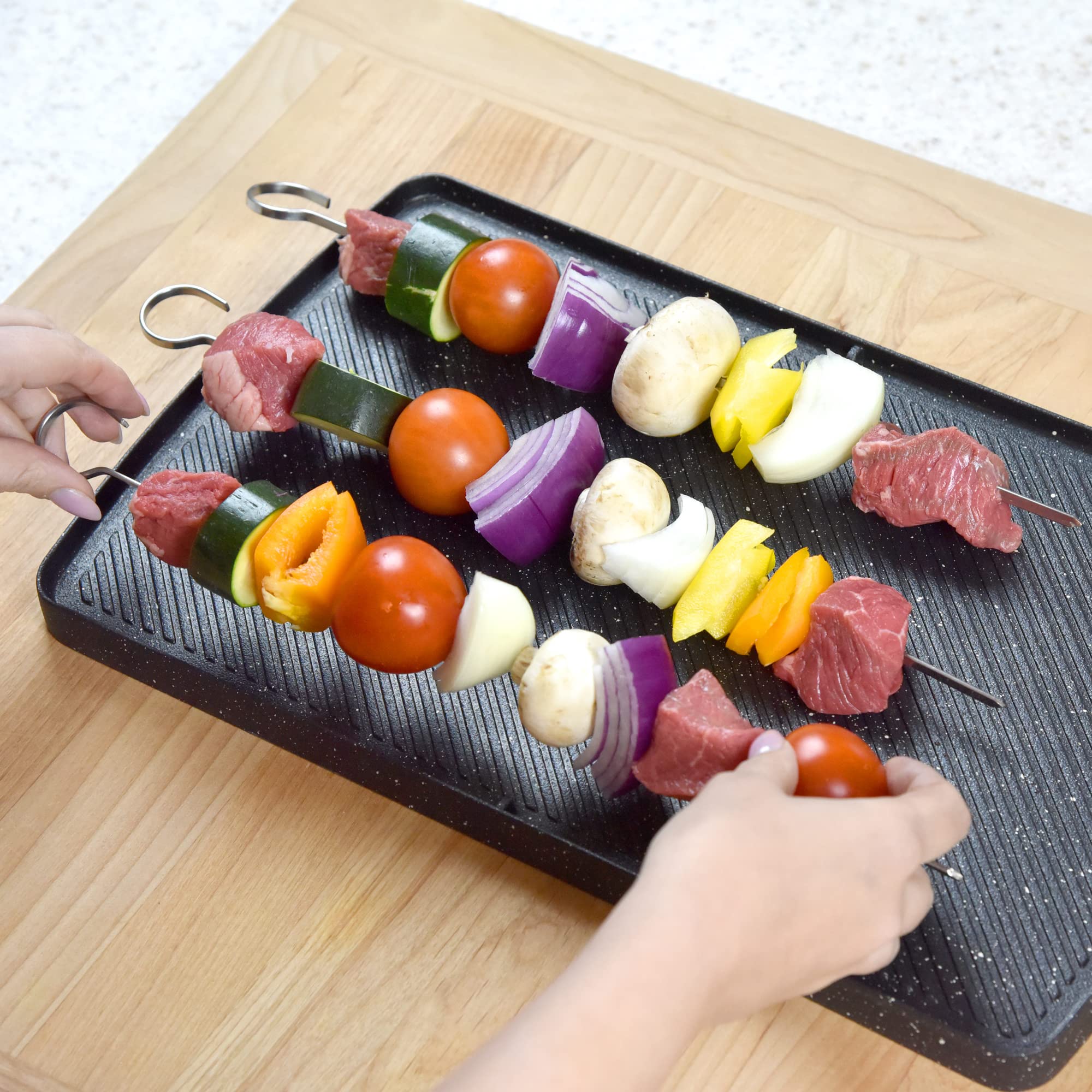 Brochetas planas de acero inoxidable de 17 pulgadas, paquete de 12