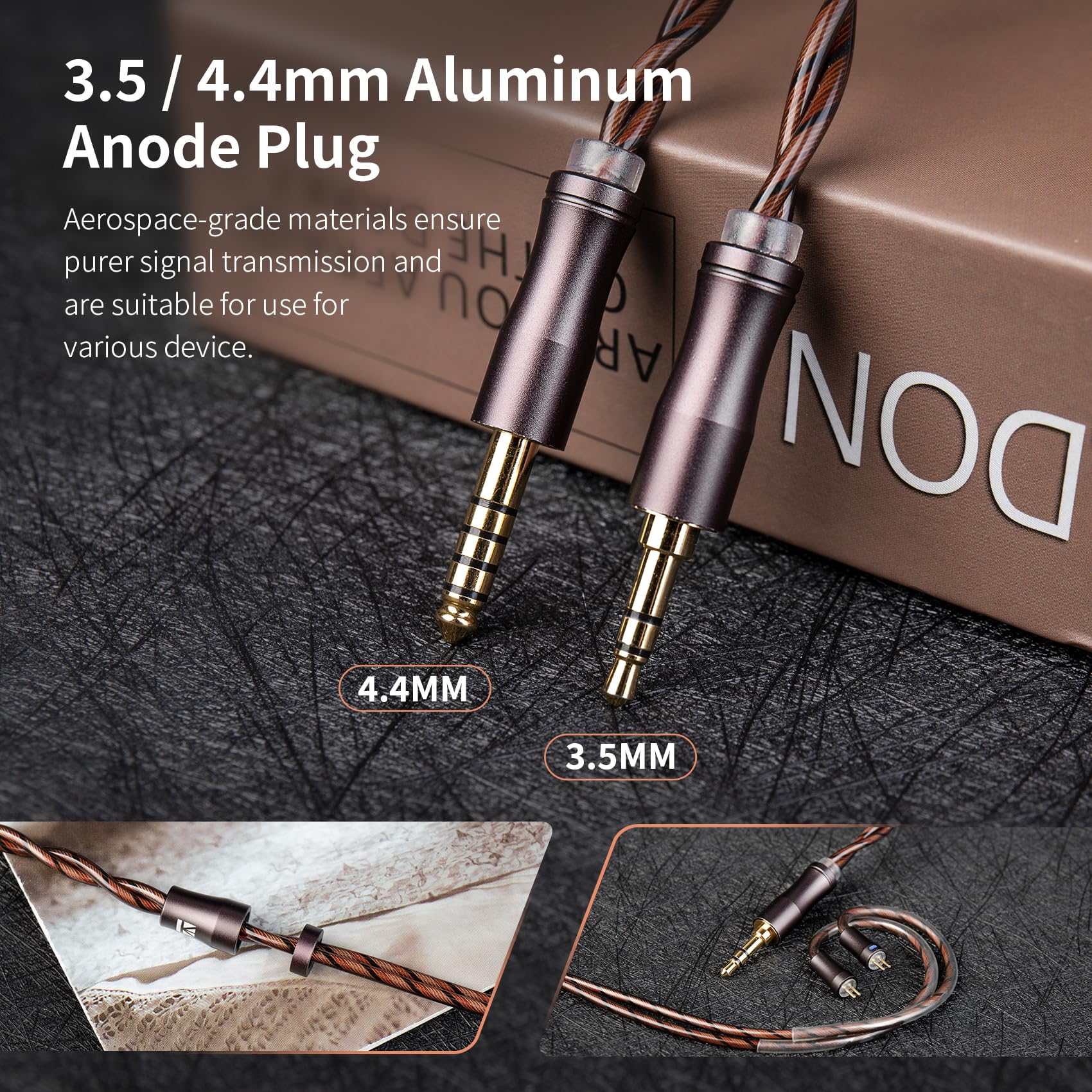 KBEAR Cadence Câble IEMs à 2 broches 6N en cuivre plaqué argent haute pureté Câble casque jack 3,5 mm 120 cm Compatible avec KZ ZST / ZS10 PRO / AS16 PRO/EDX PRO/CCZ Melody