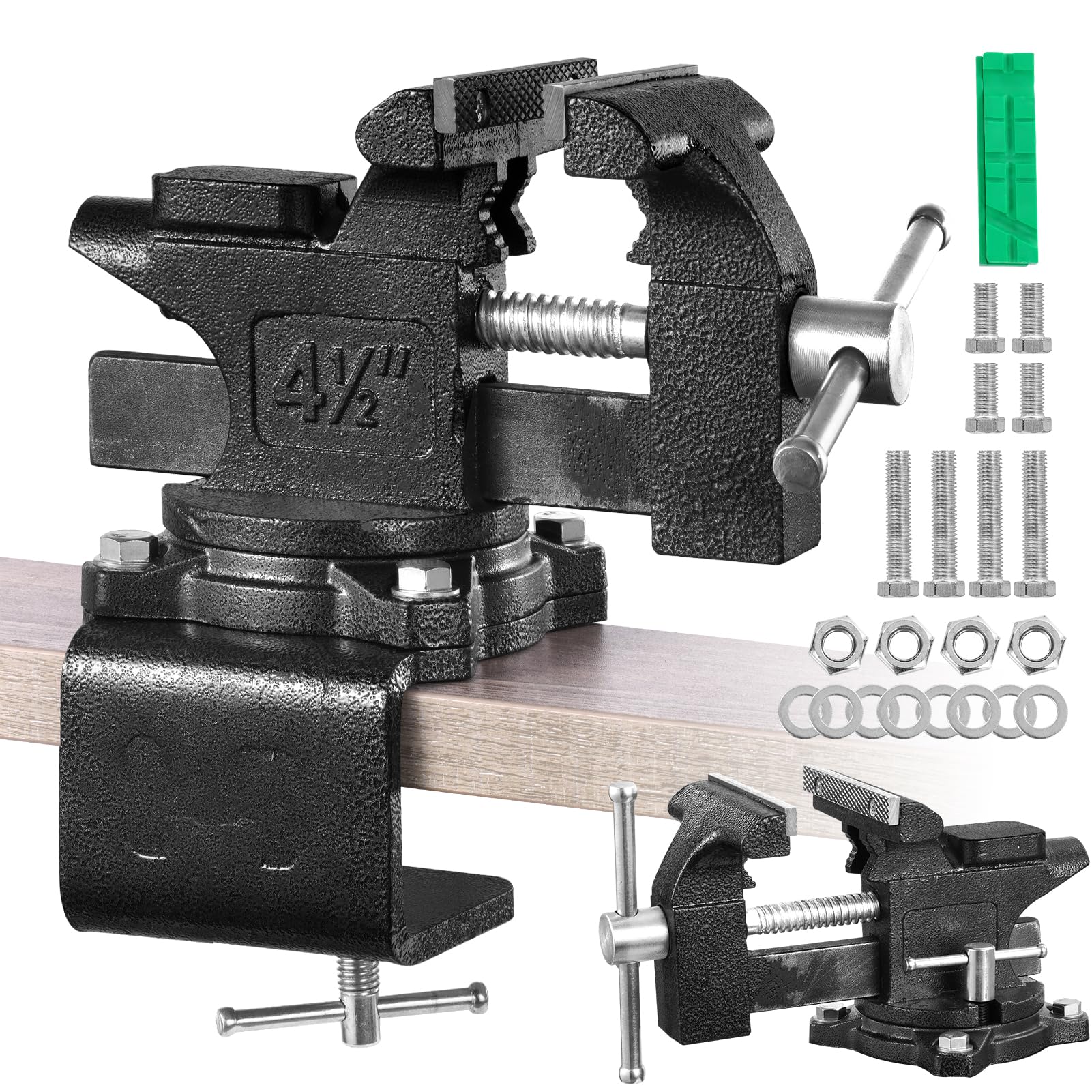 Morsa da Banco, 110 mm Morsa da Banco Professionale 270°, 2 in 1 Multiuso ad Alte Prestazioni Morsetto con Ganasce Morbide Multifunzionali, per Banchi da Lavoro