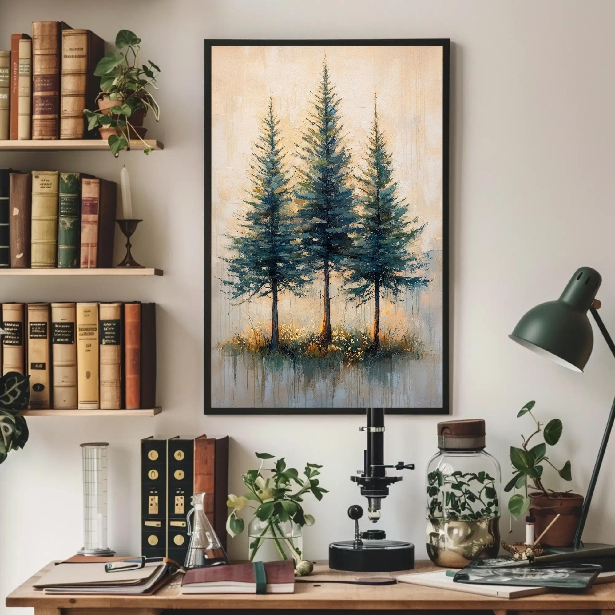 LMYCHENG Wieloletnie sosny trio: sztuka ścienna minimalistyczny plakat skandynawski krajobraz pokój na płótnie dekoracja domu mural (50x70cm/rama wewnętrzna)