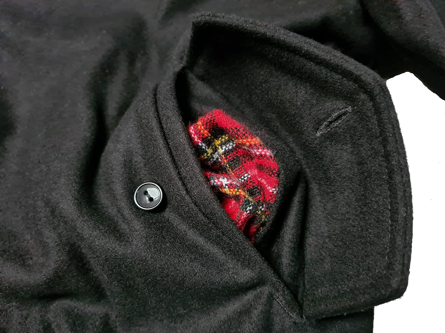 Spirit of England Black Harrington-Style Jacket Winter Melton Wool Warm Tartan Lined