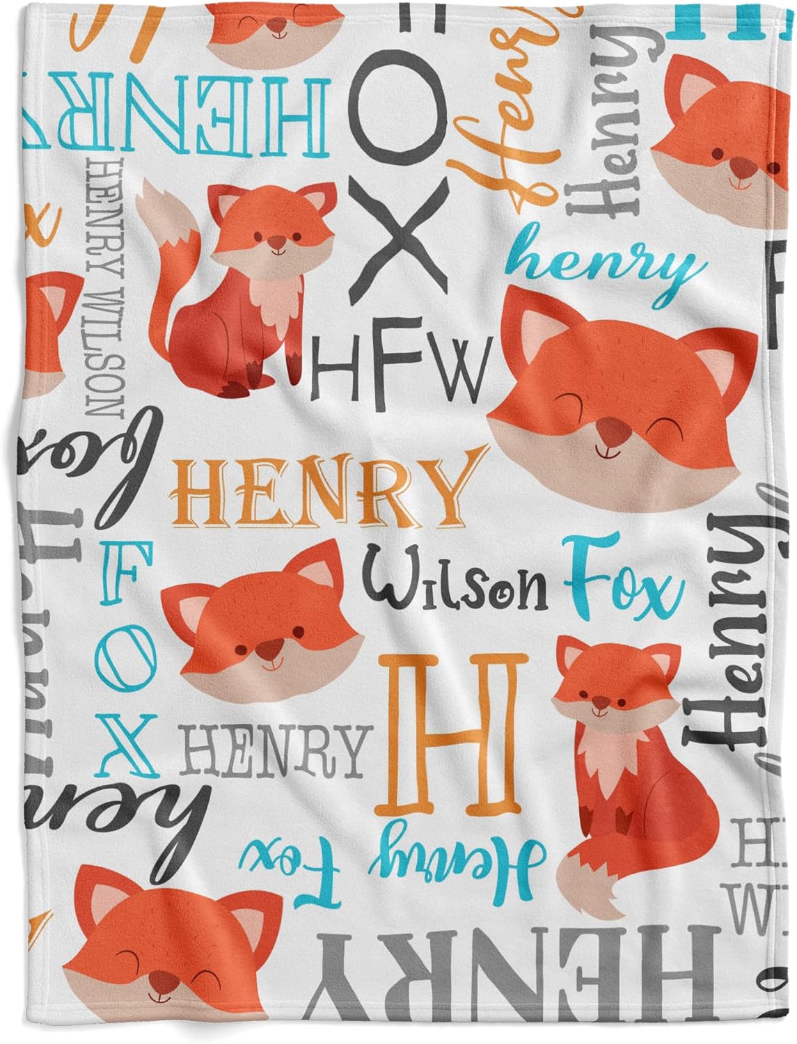 Kingdora Personalized Fox Baby Blanket, Personalized Baby